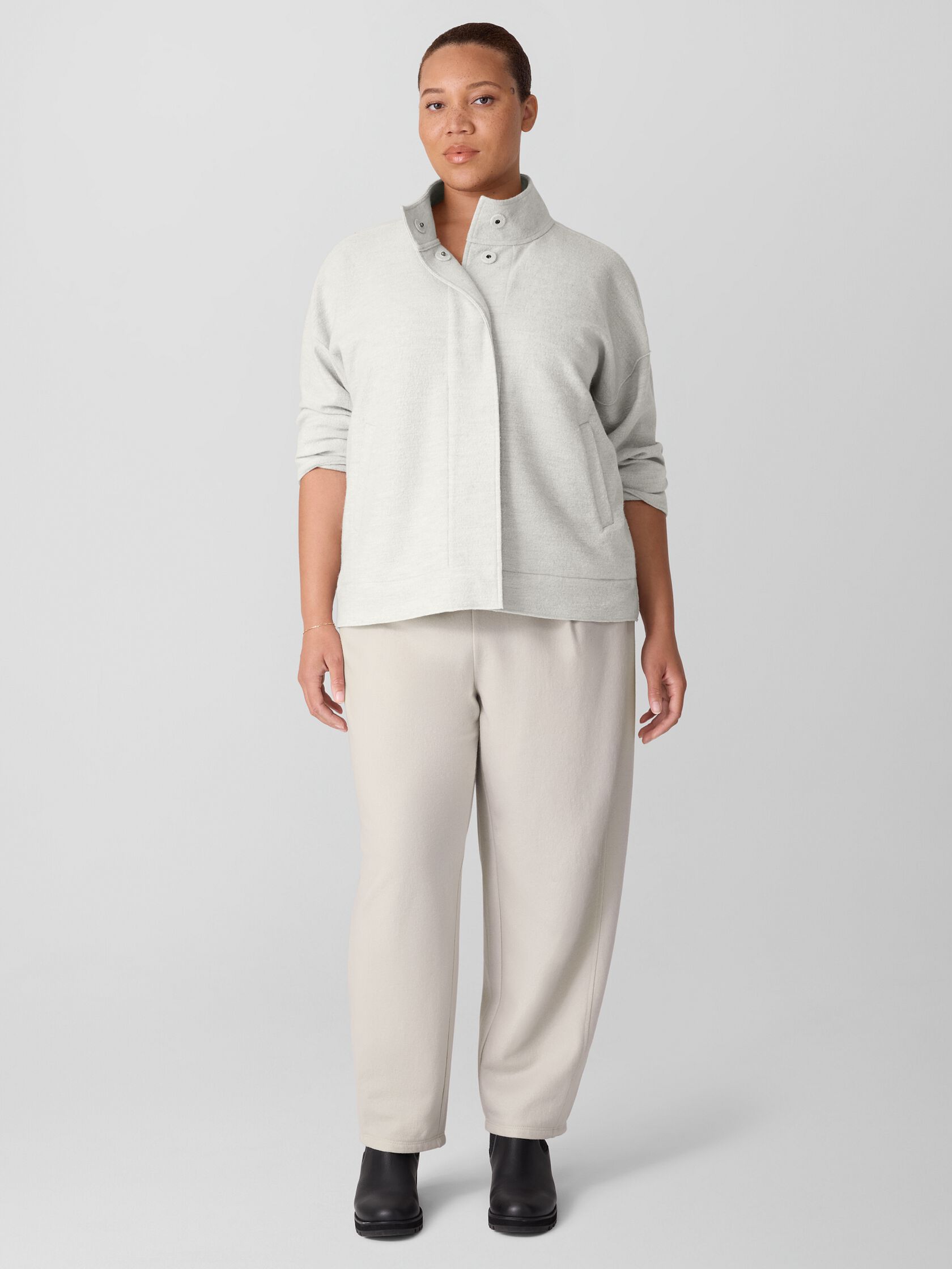 Lightweight Boiled Wool Stand Collar Jacket in Regenerative Wool