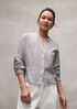 Striped Organic Cotton Gauze Band Collar Shirt