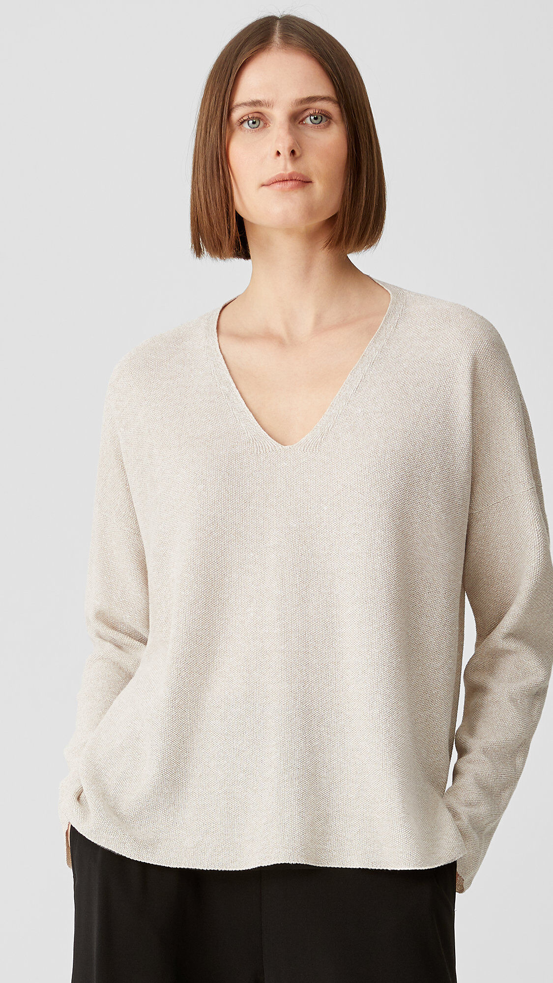 Organic Linen Cotton Twist V Neck Top EILEEN FISHER