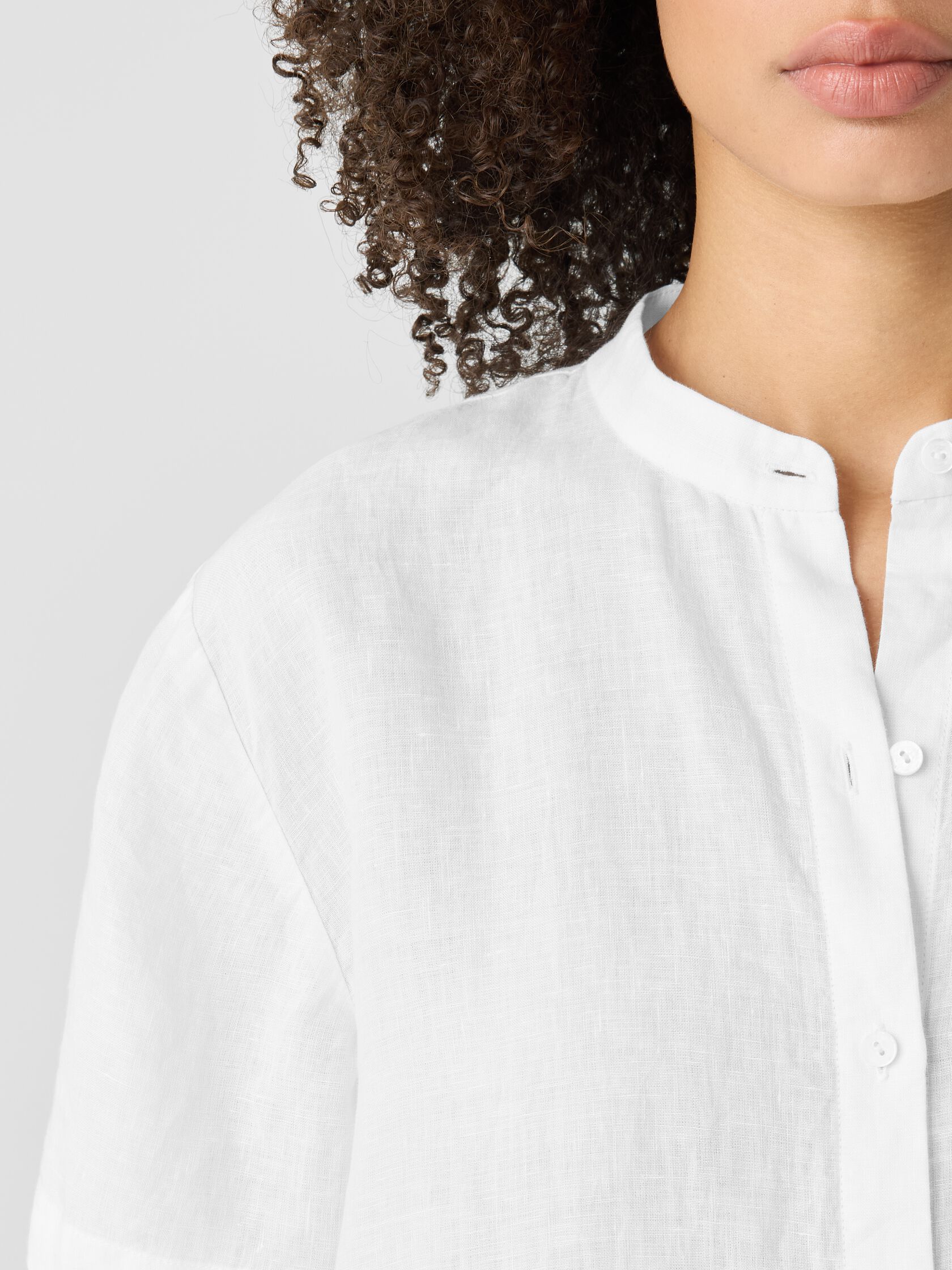 Organic Handkerchief Linen Band Collar Shirt