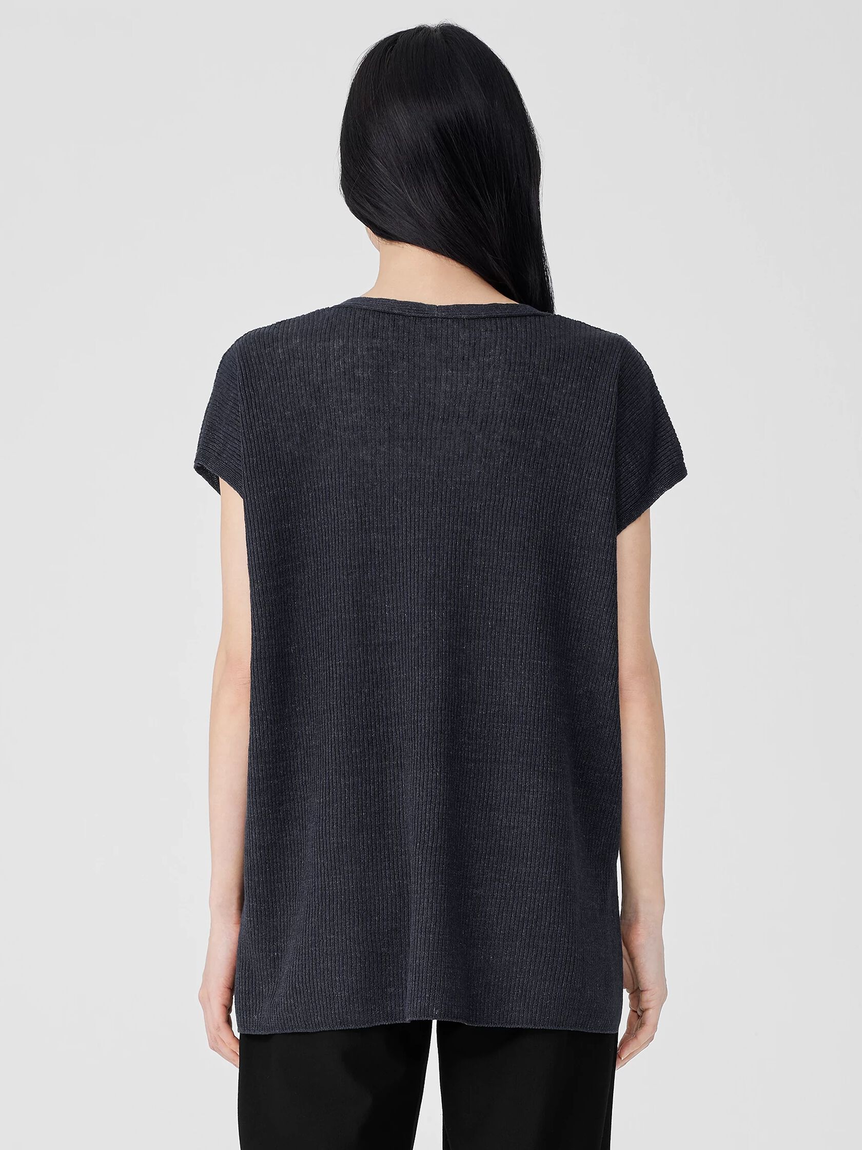 Organic Linen Délavé Rib V-Neck Top