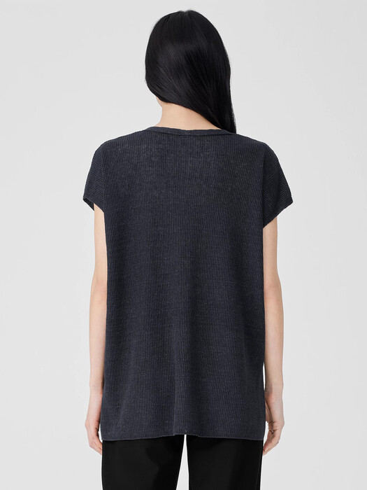 Organic Linen Délavé Rib V-Neck Top