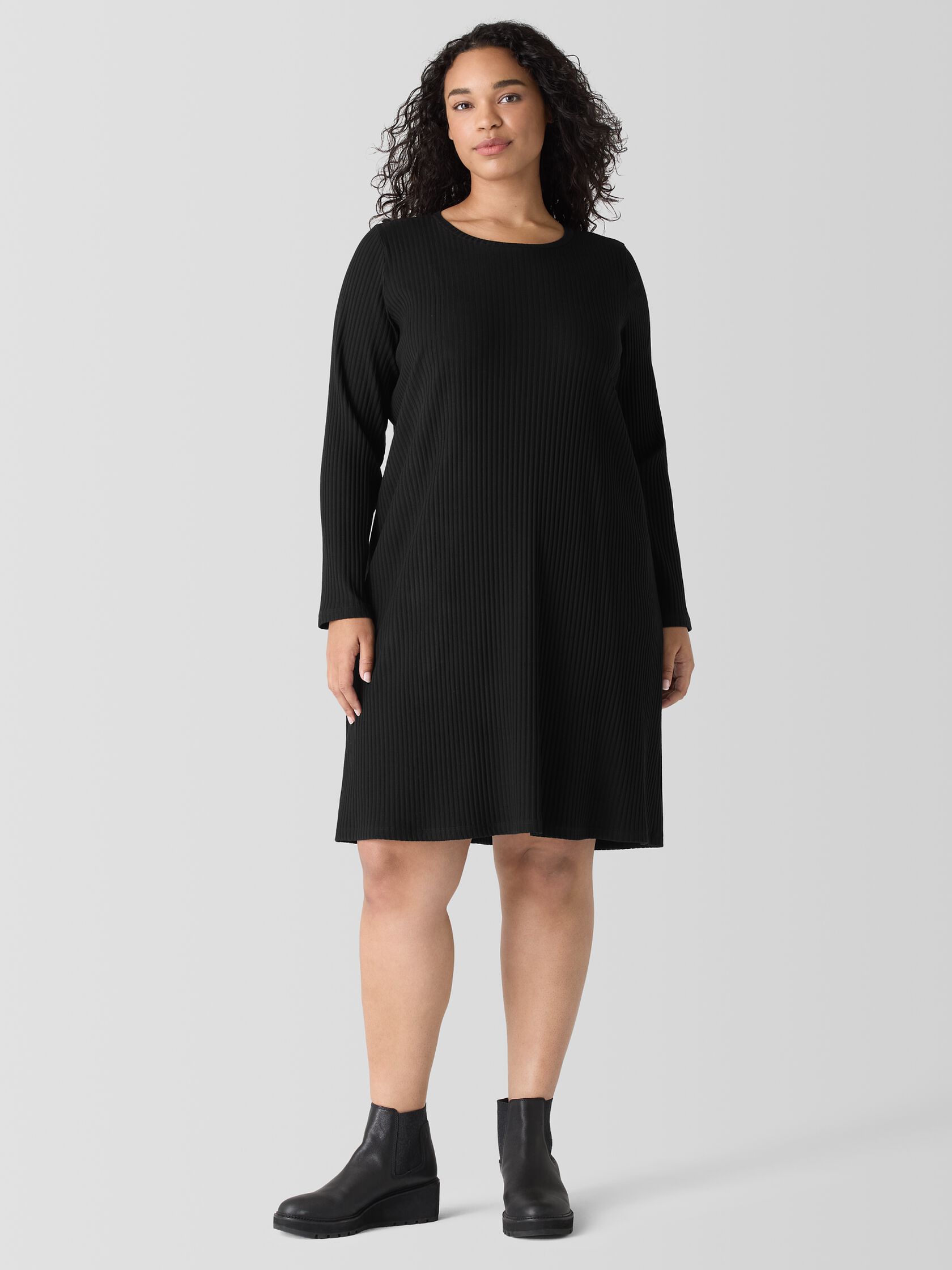 Textured Stretch Rib Crew Neck Dress