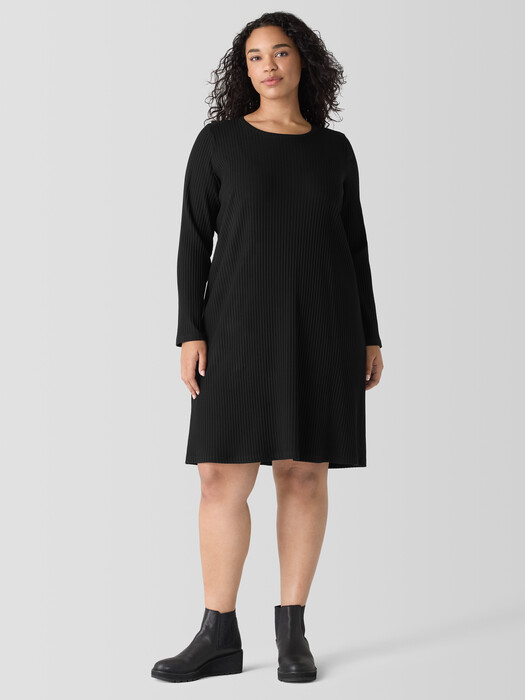 Textured Stretch Rib Crew Neck Dress