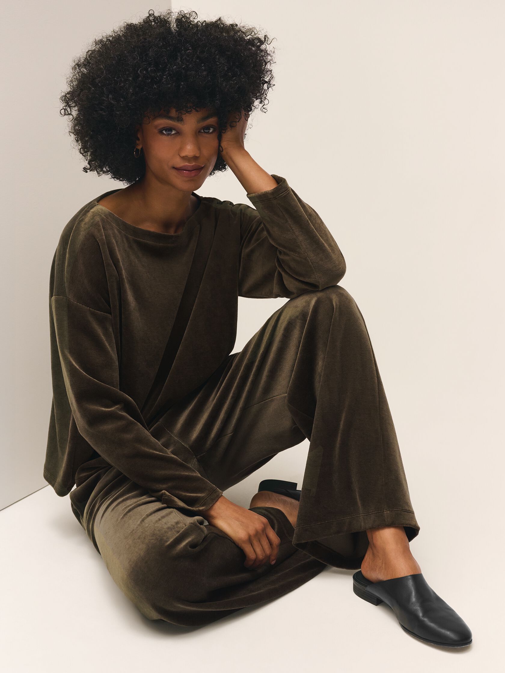 Cozy Velour Knit Bateau Neck Top