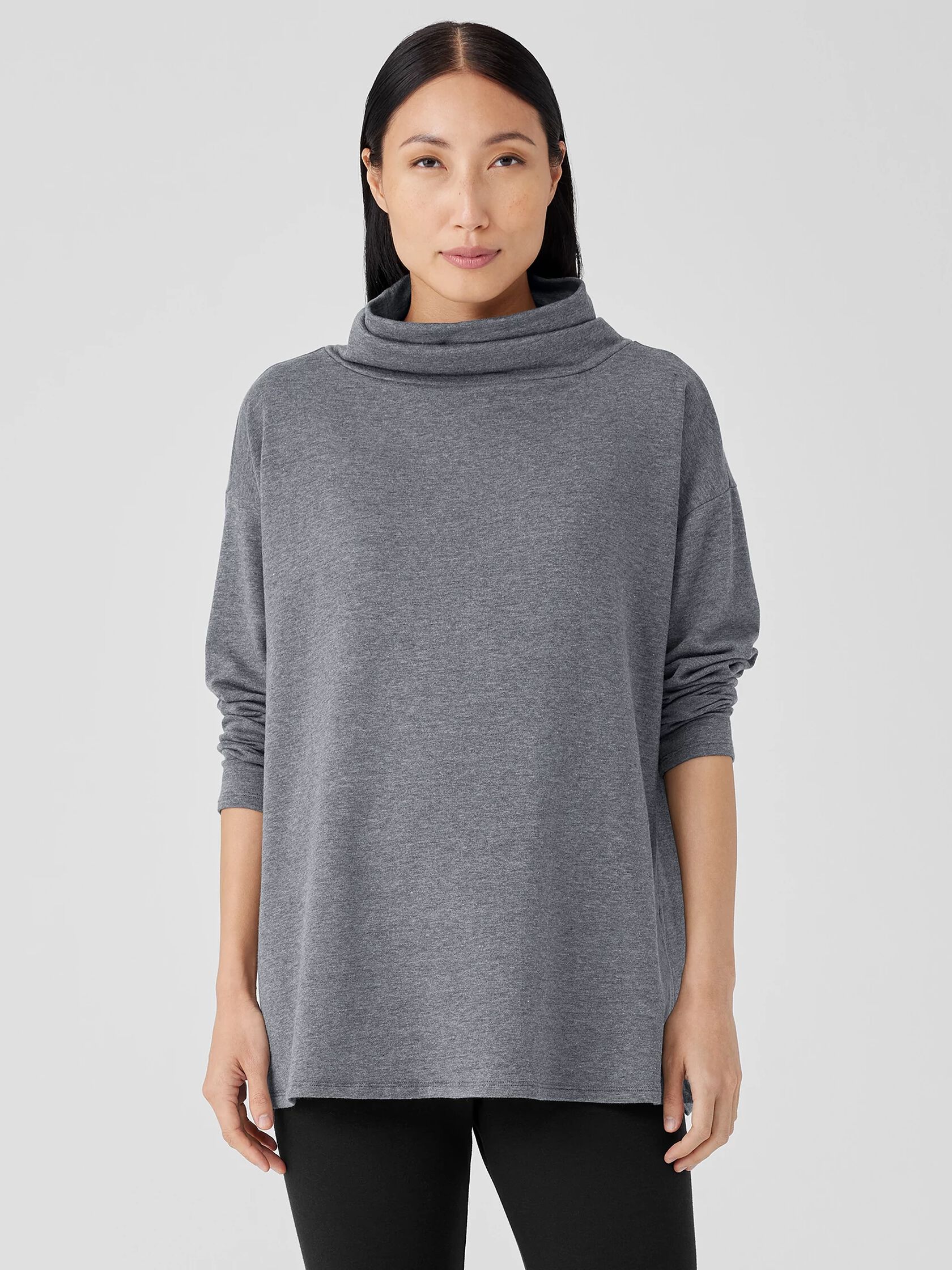 Cozy Brushed Terry Hug Funnel Neck Long Top