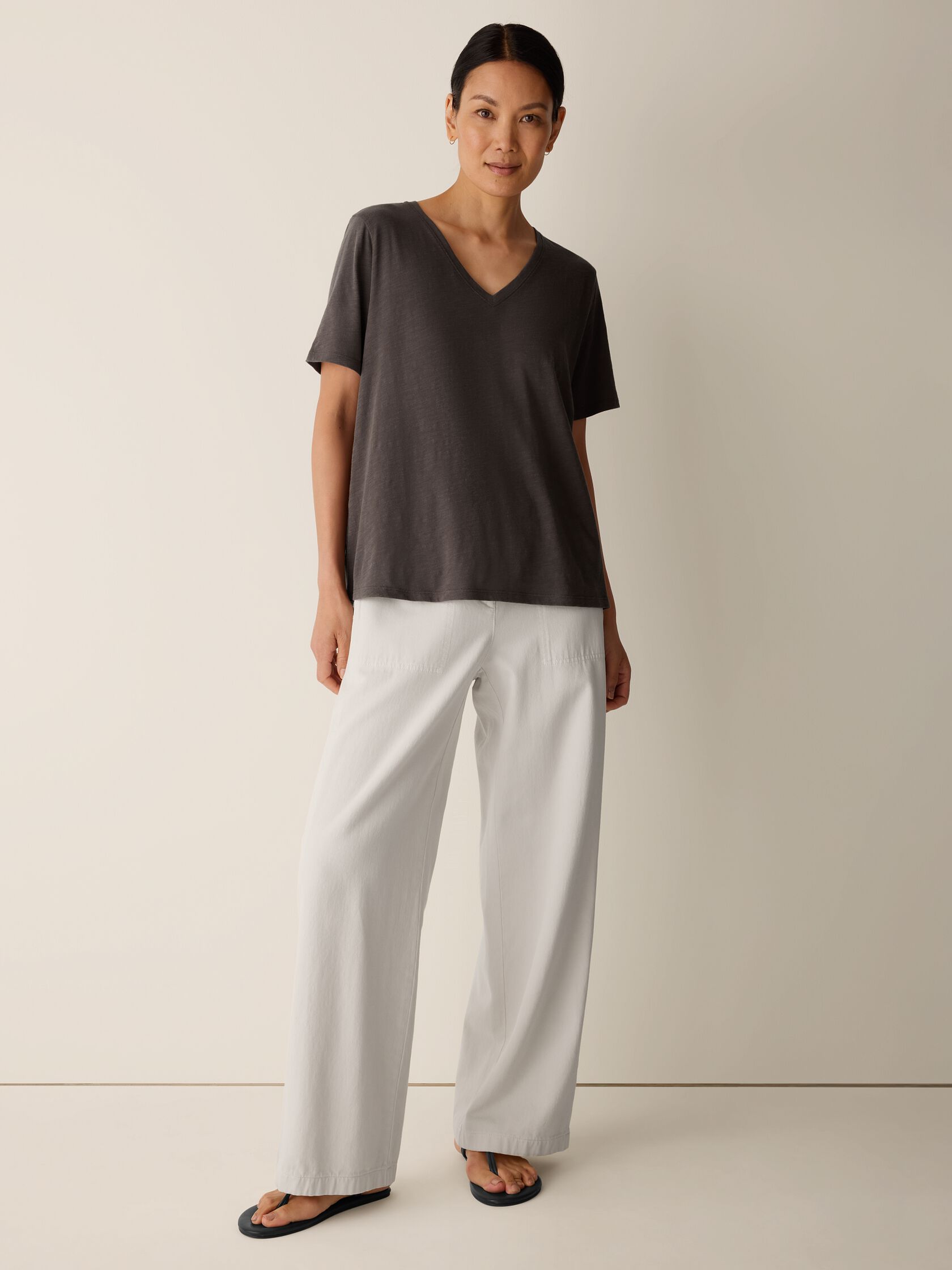 Organic Cotton Slubby Jersey V-Neck Tee