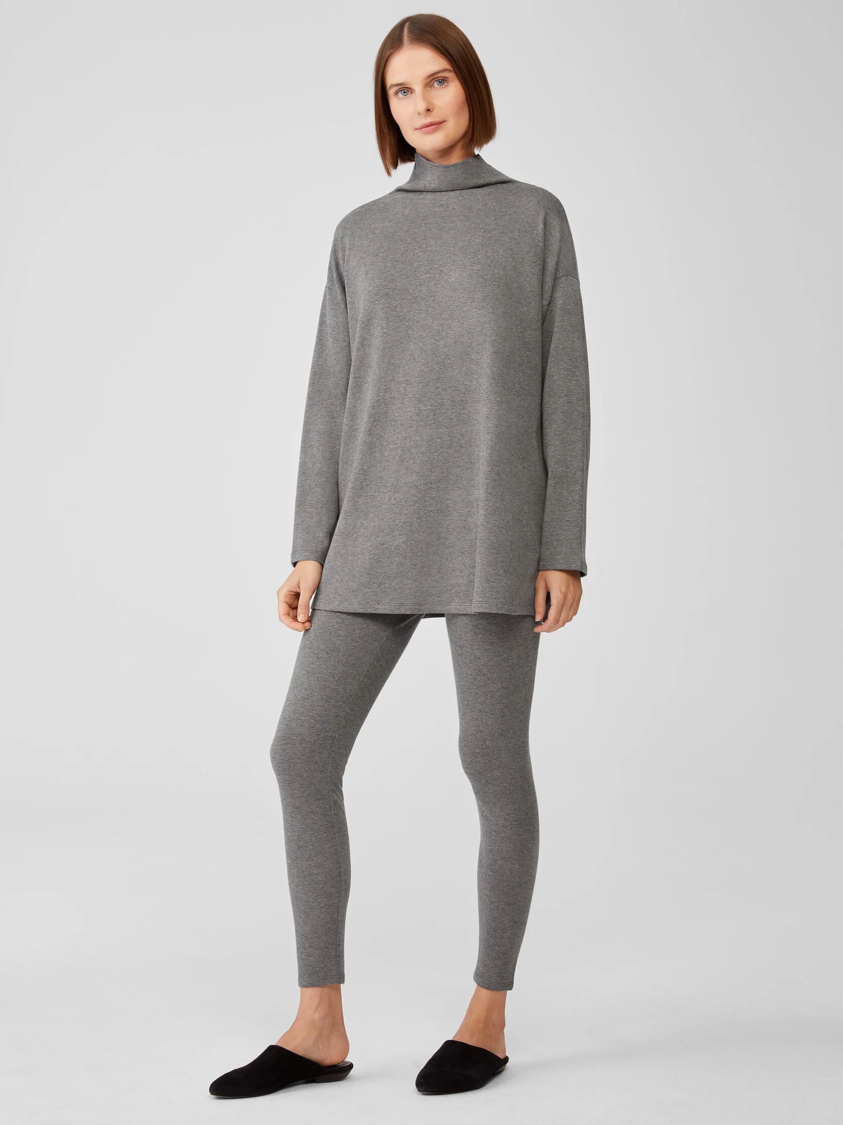 Cozy Brushed Terry Hug Funnel Neck Top EILEEN FISHER