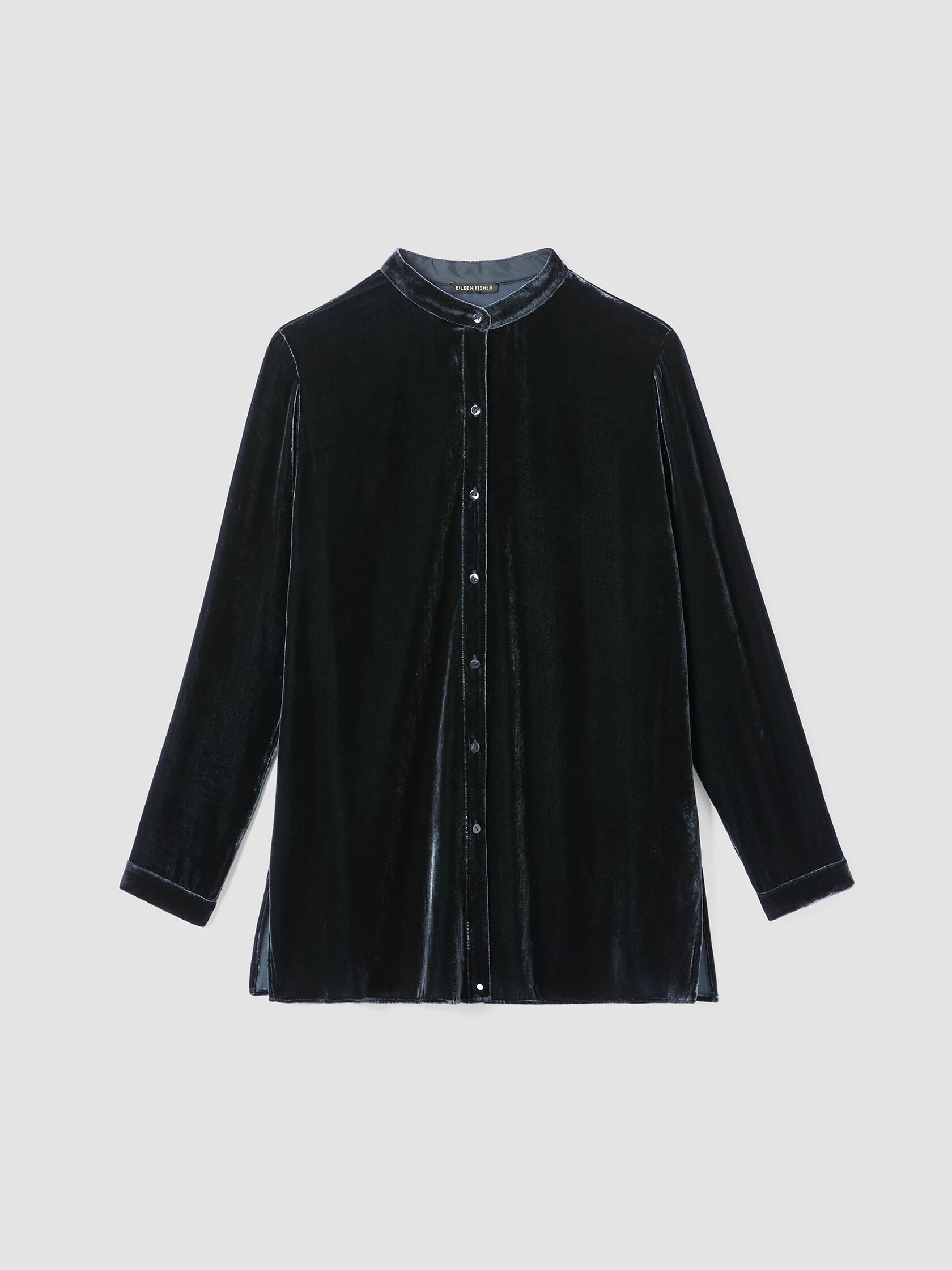 Velvet Band Collar Long Shirt