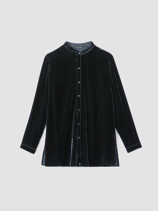 Velvet Band Collar Long Shirt