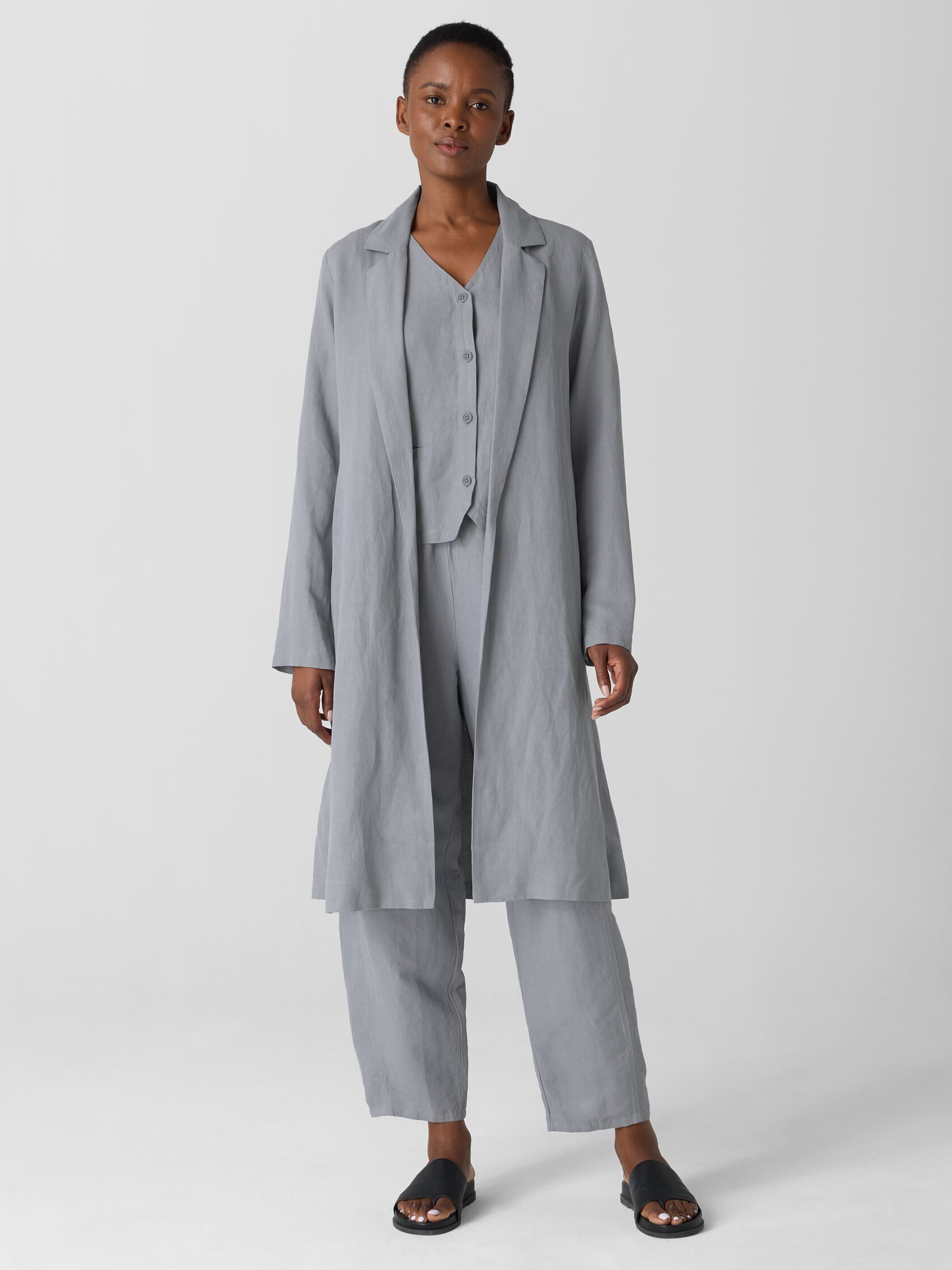 Linen Silk Twill Long Blazer