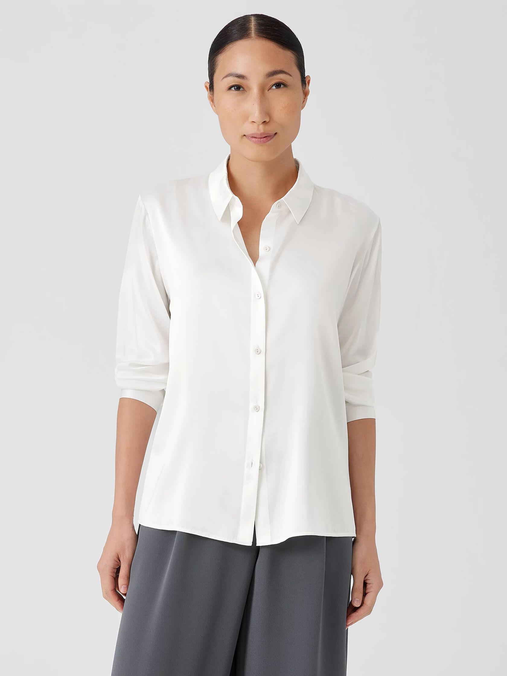 Stretch Silk Charmeuse Classic Collar Shirt