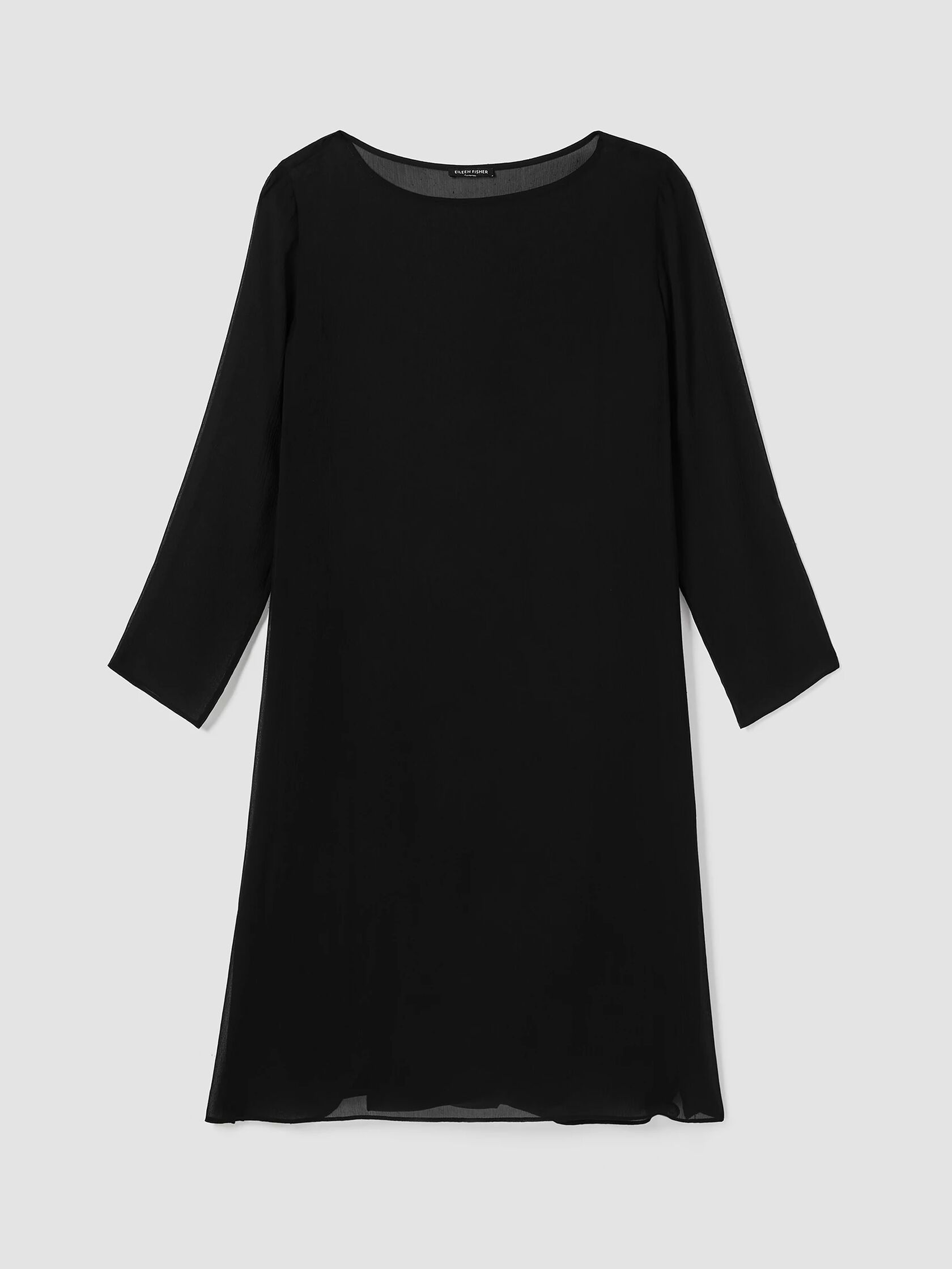 Crinkled Sheer Silk Bateau Neck Dress