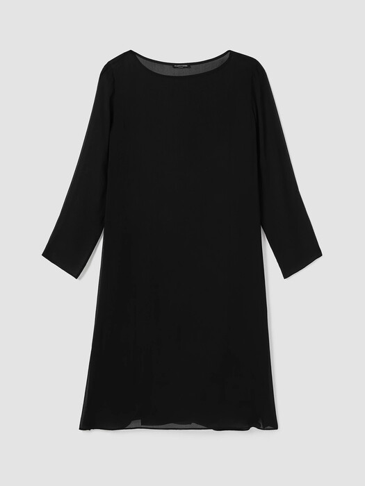 Crinkled Sheer Silk Bateau Neck Dress