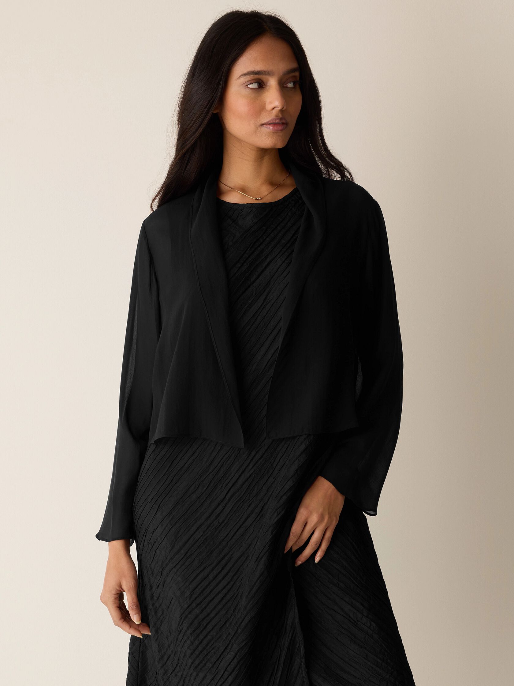 Sheer Silk Georgette High Collar Jacket