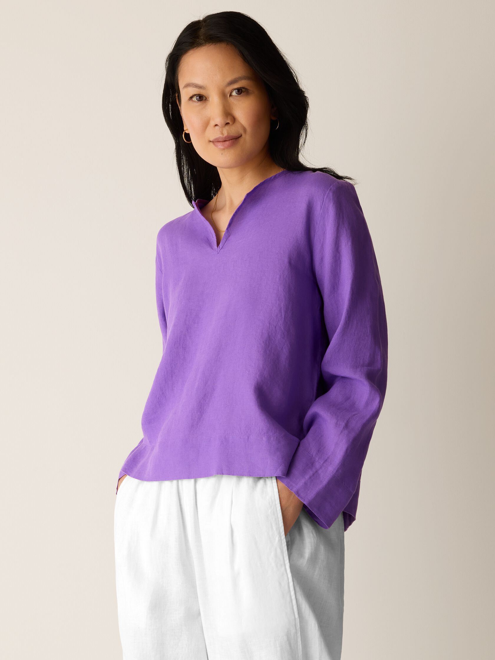 Organic Handkerchief Linen Split Neck Top