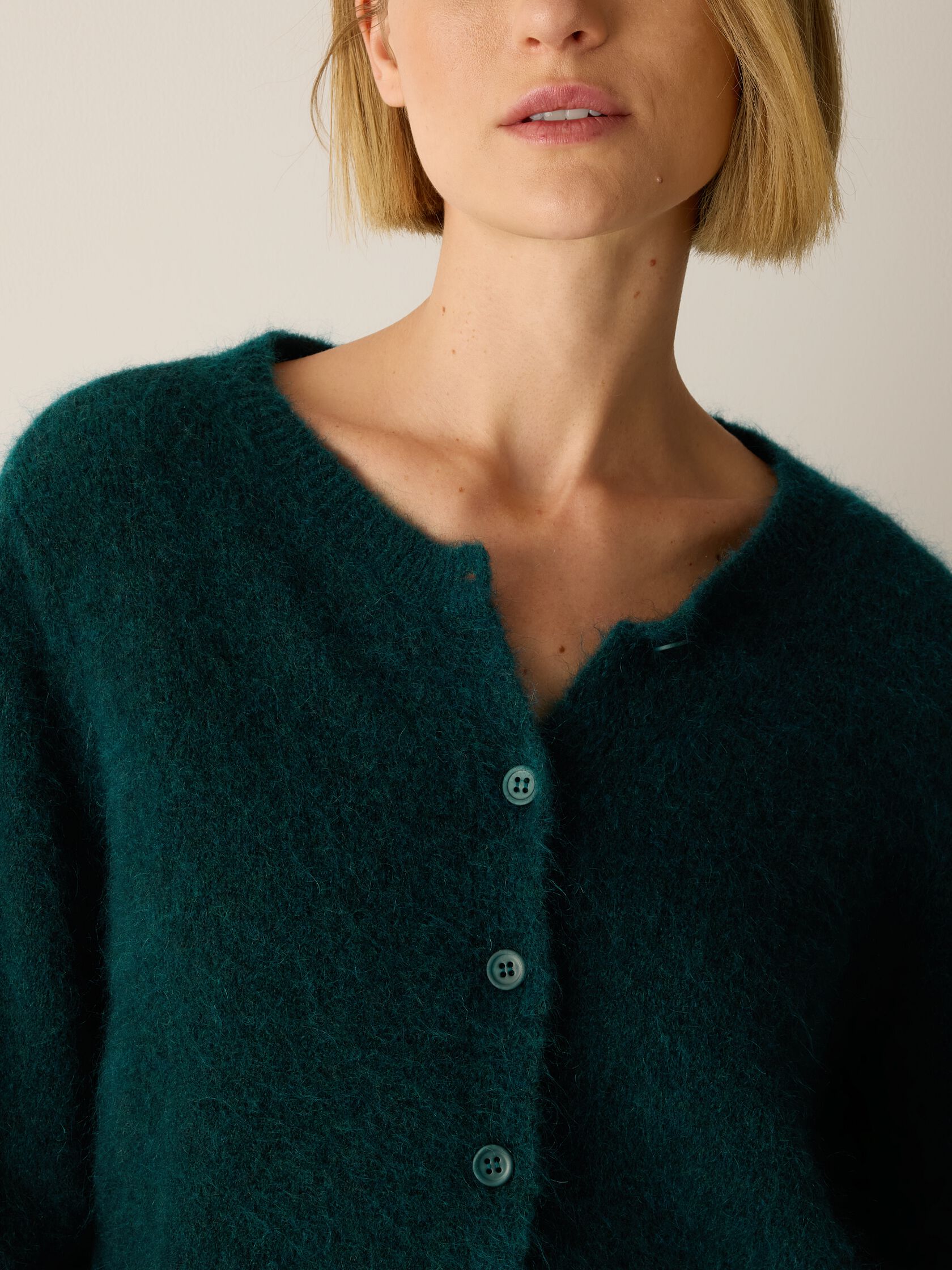 Mohair Plush M&eacute;lange Crew Neck Cardigan