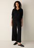 Waffle Cotton Blend Doubleknit High Collar Henley Top