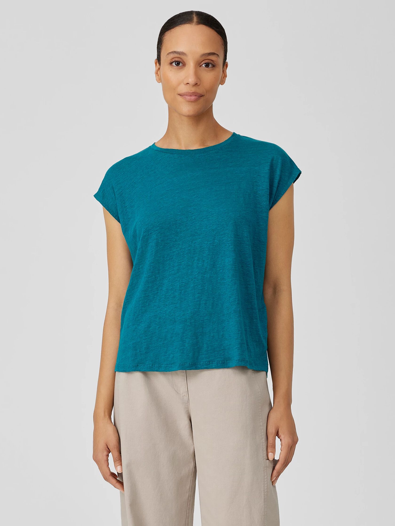 Organic Linen Jersey Shirred-Back Top