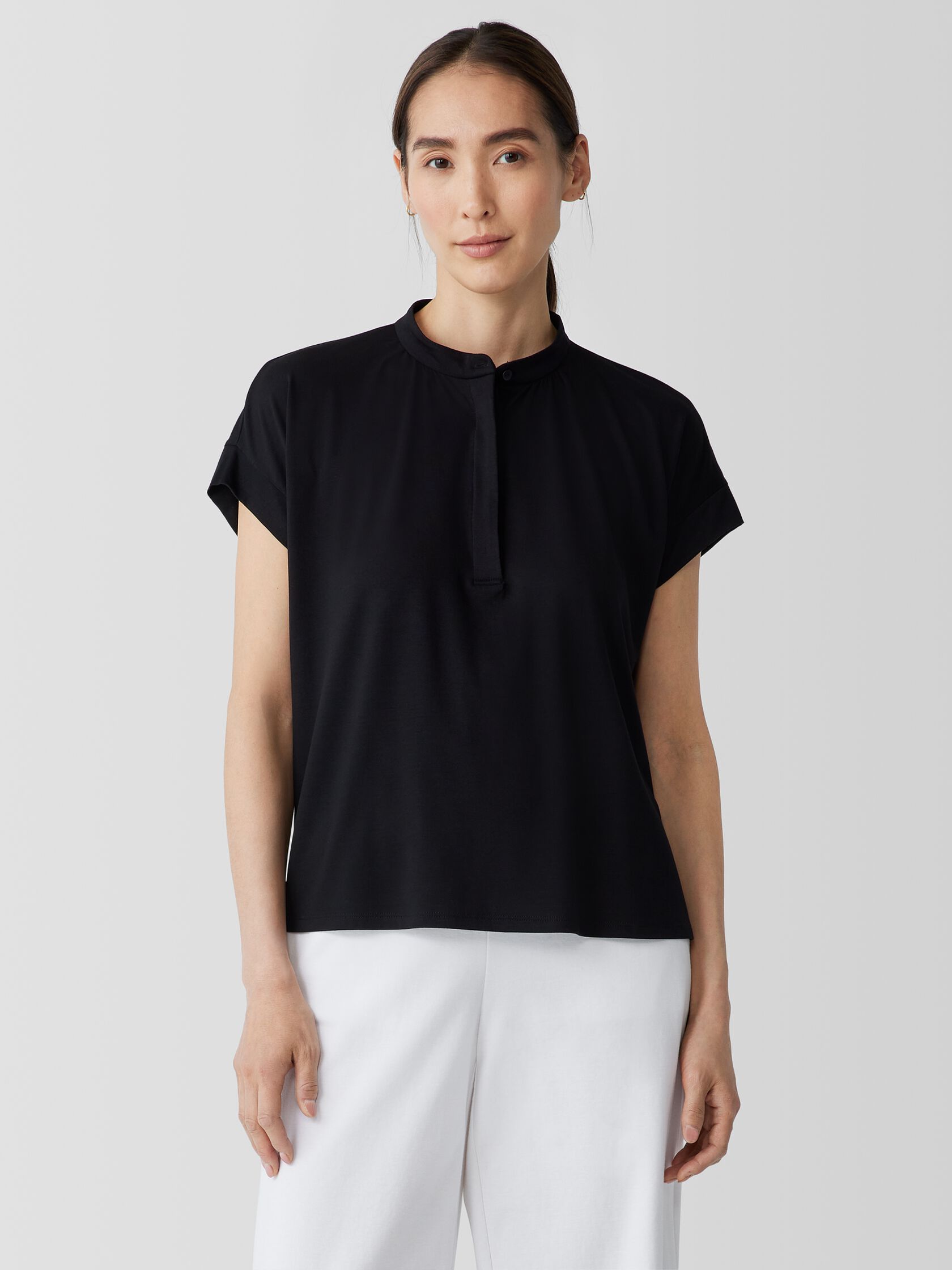 Fine Jersey Band Collar Top