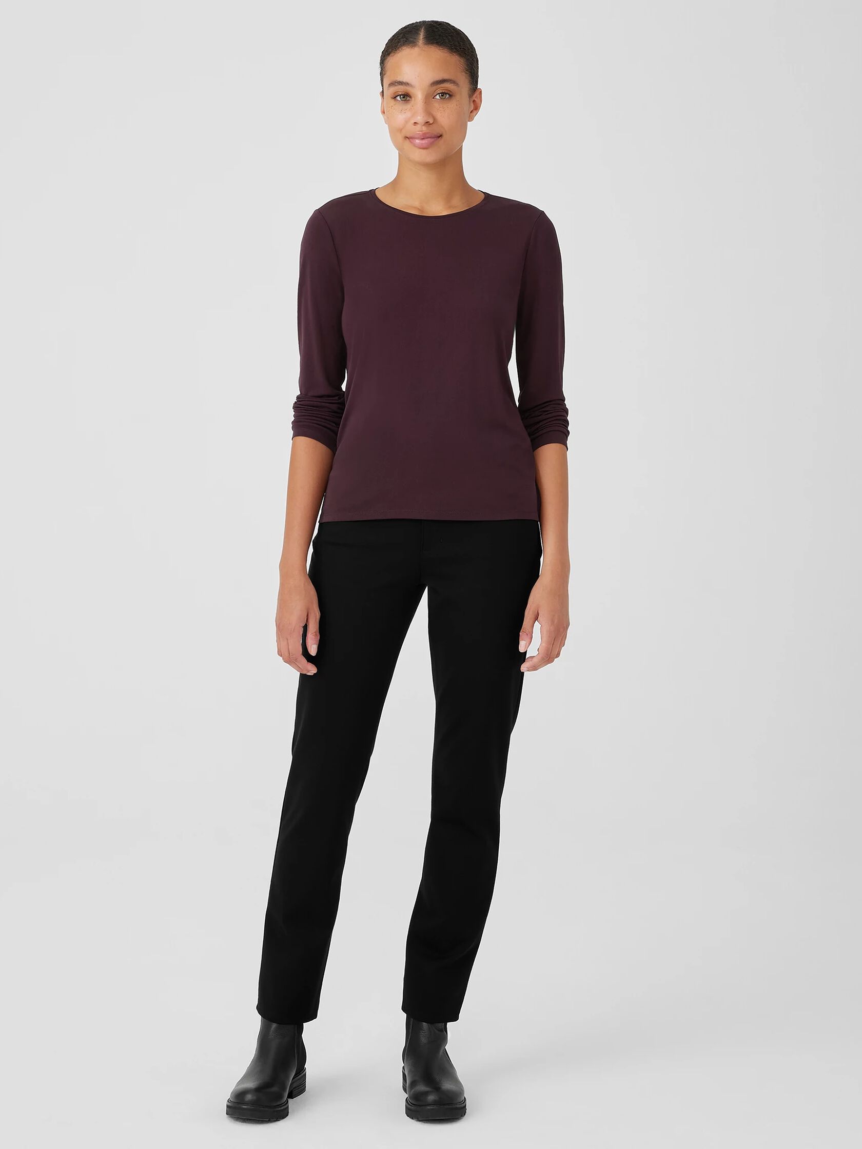 Stretch Silk Jersey Crew Neck Top