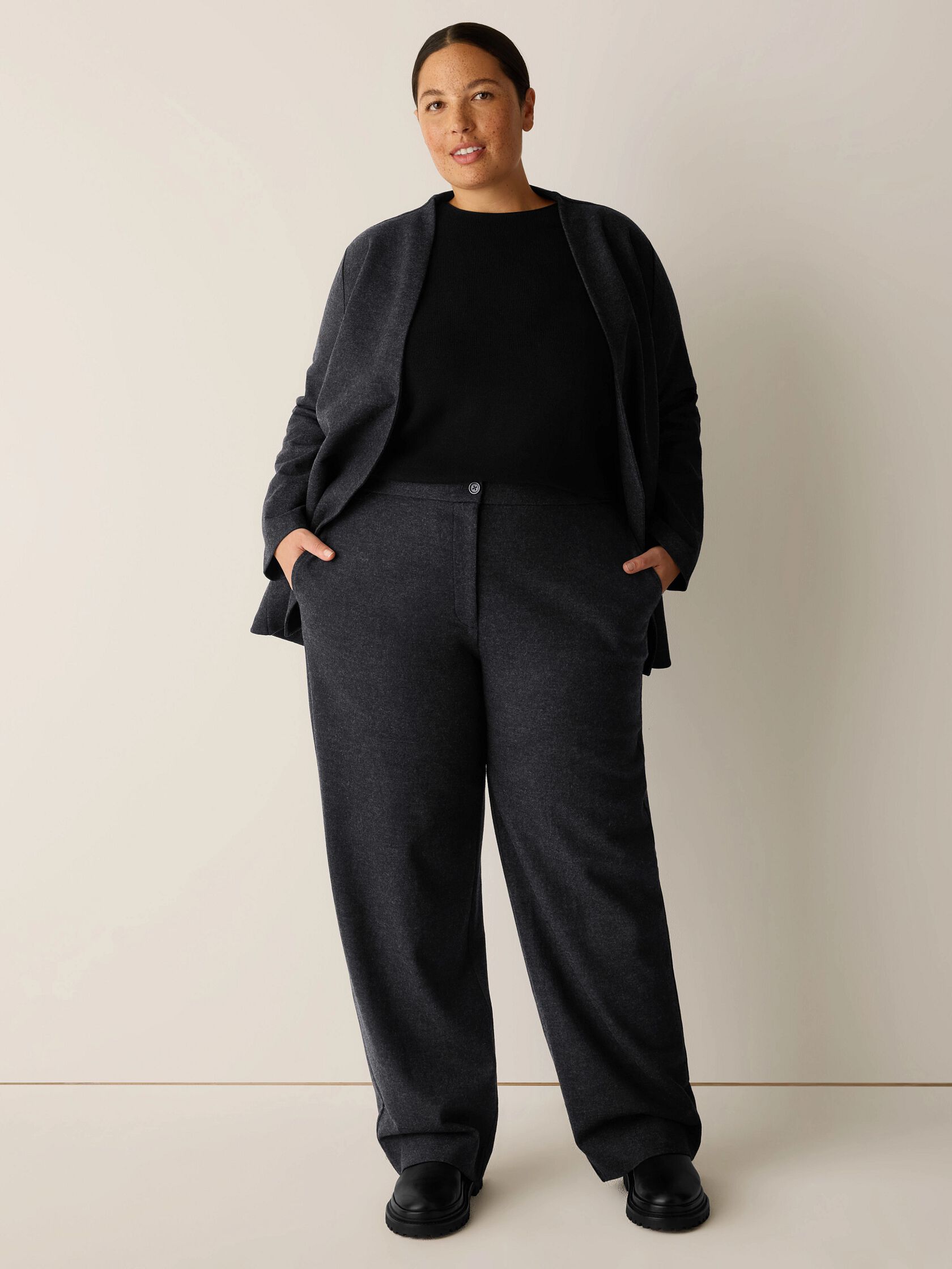 M&eacute;lange Felted Wool Jersey Full-Length Straight Trouser in&nbsp;Regenerative Wool