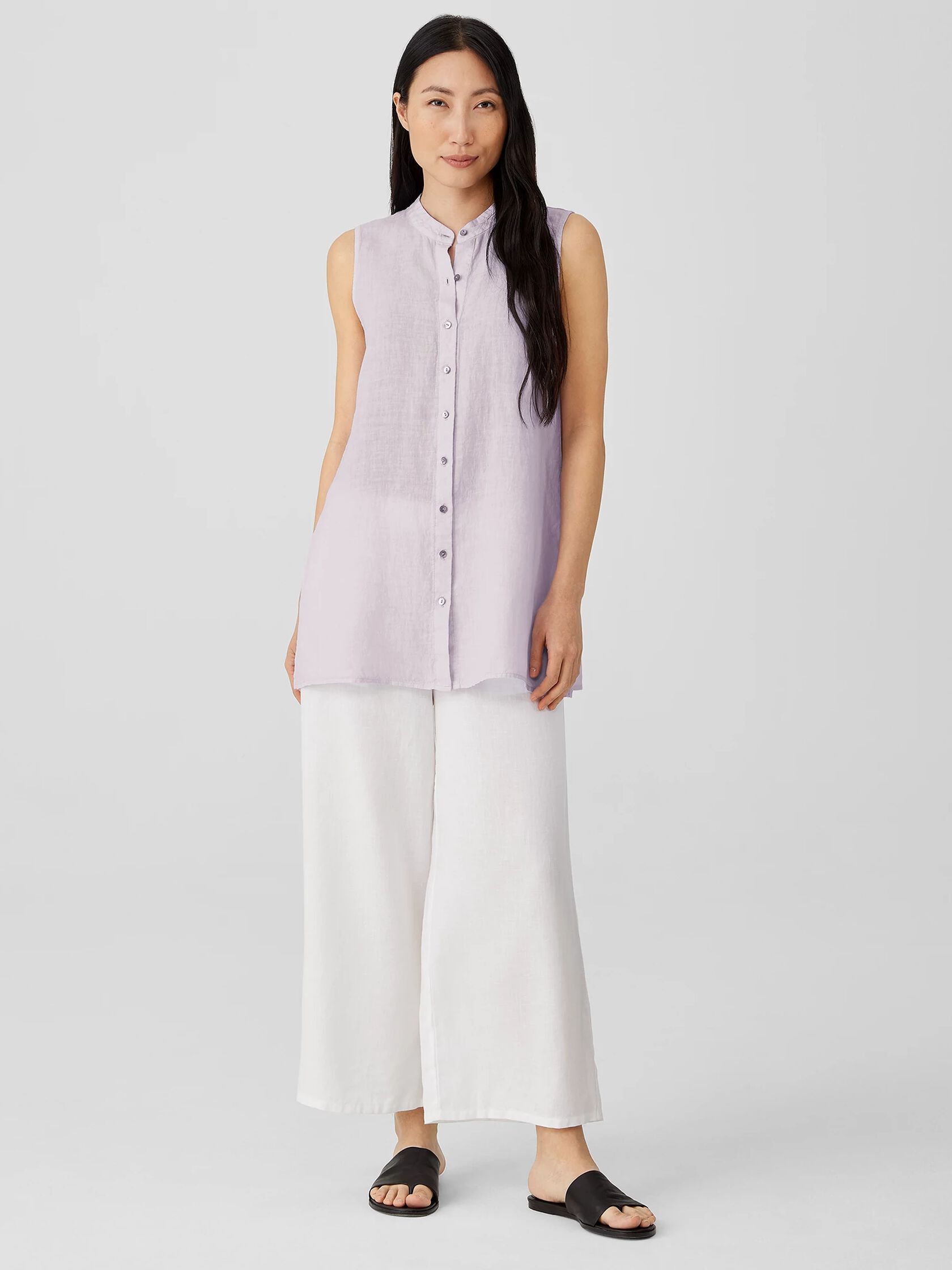 Garment-Dyed Organic Handkerchief Linen Sleeveless Shirt | EILEEN FISHER