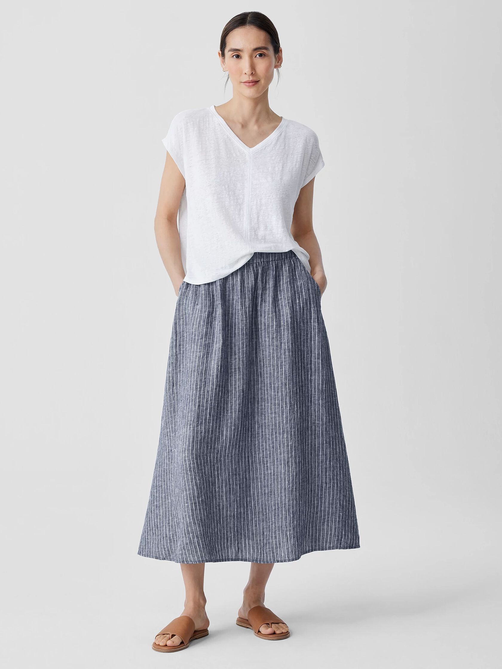 Puckered Organic Linen Pocket Skirt