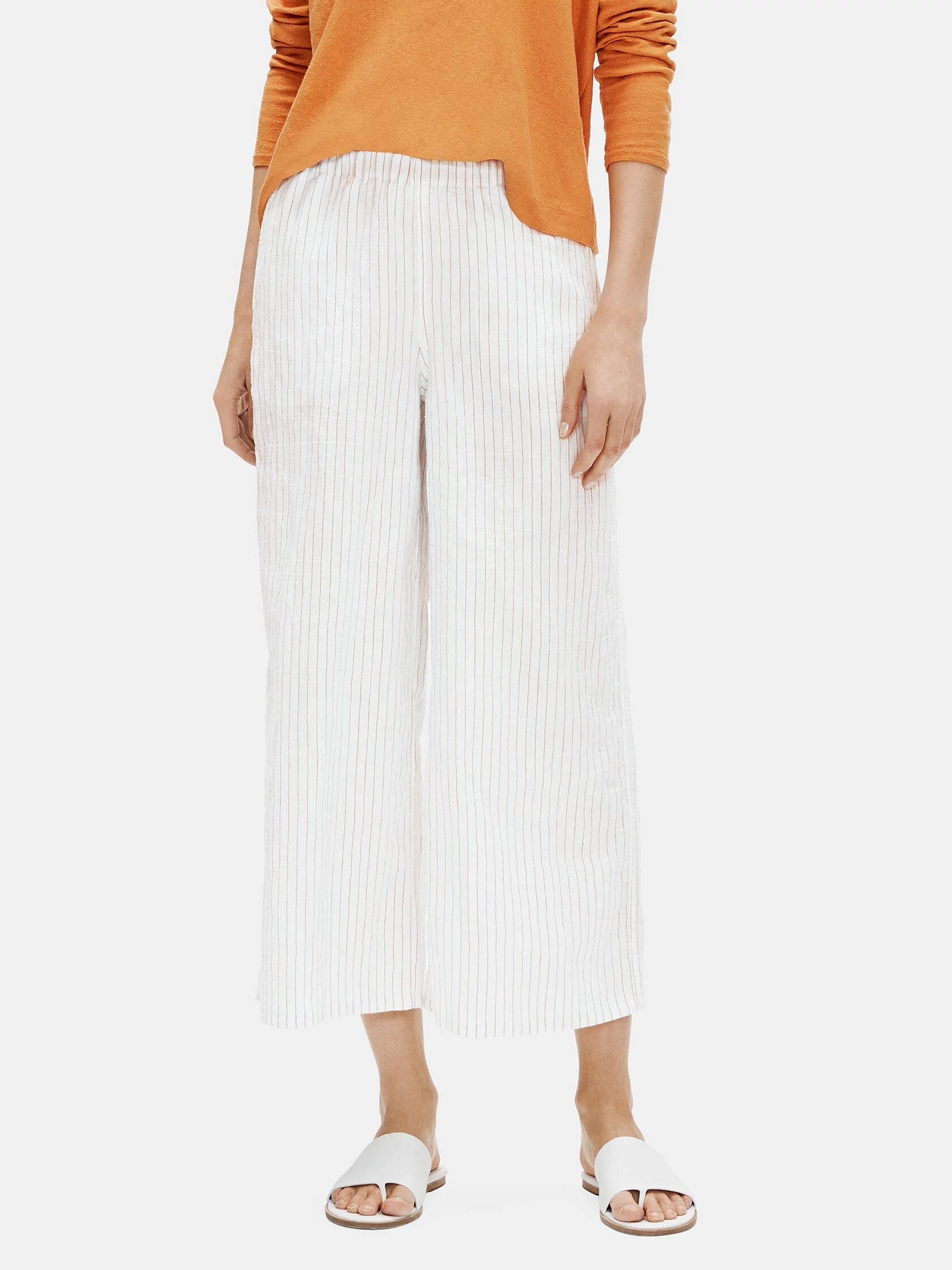 Organic Linen Cotton Striped Wide-Leg Pant