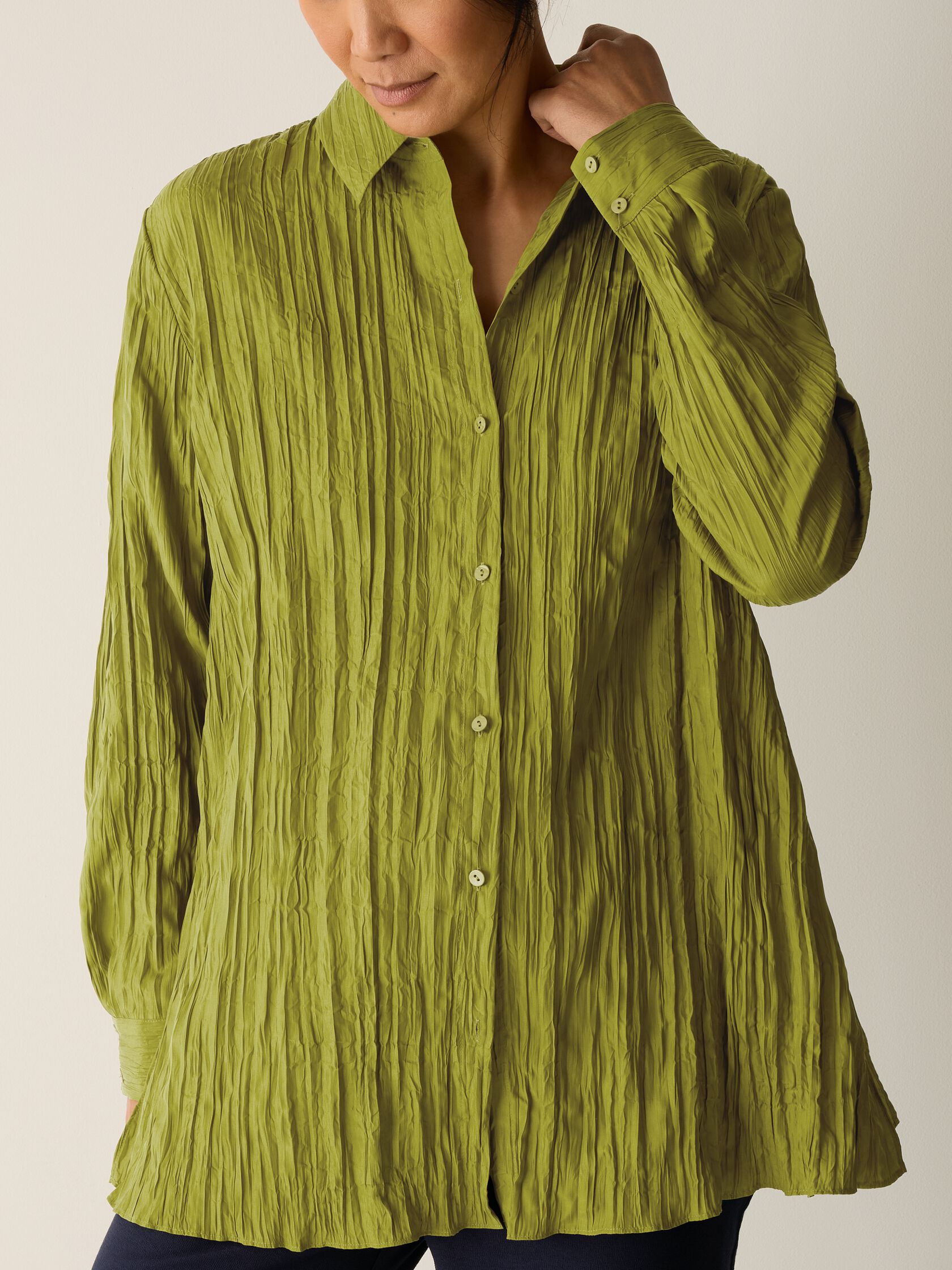 Crinkle Silk Habutai Classic Collar Shirt