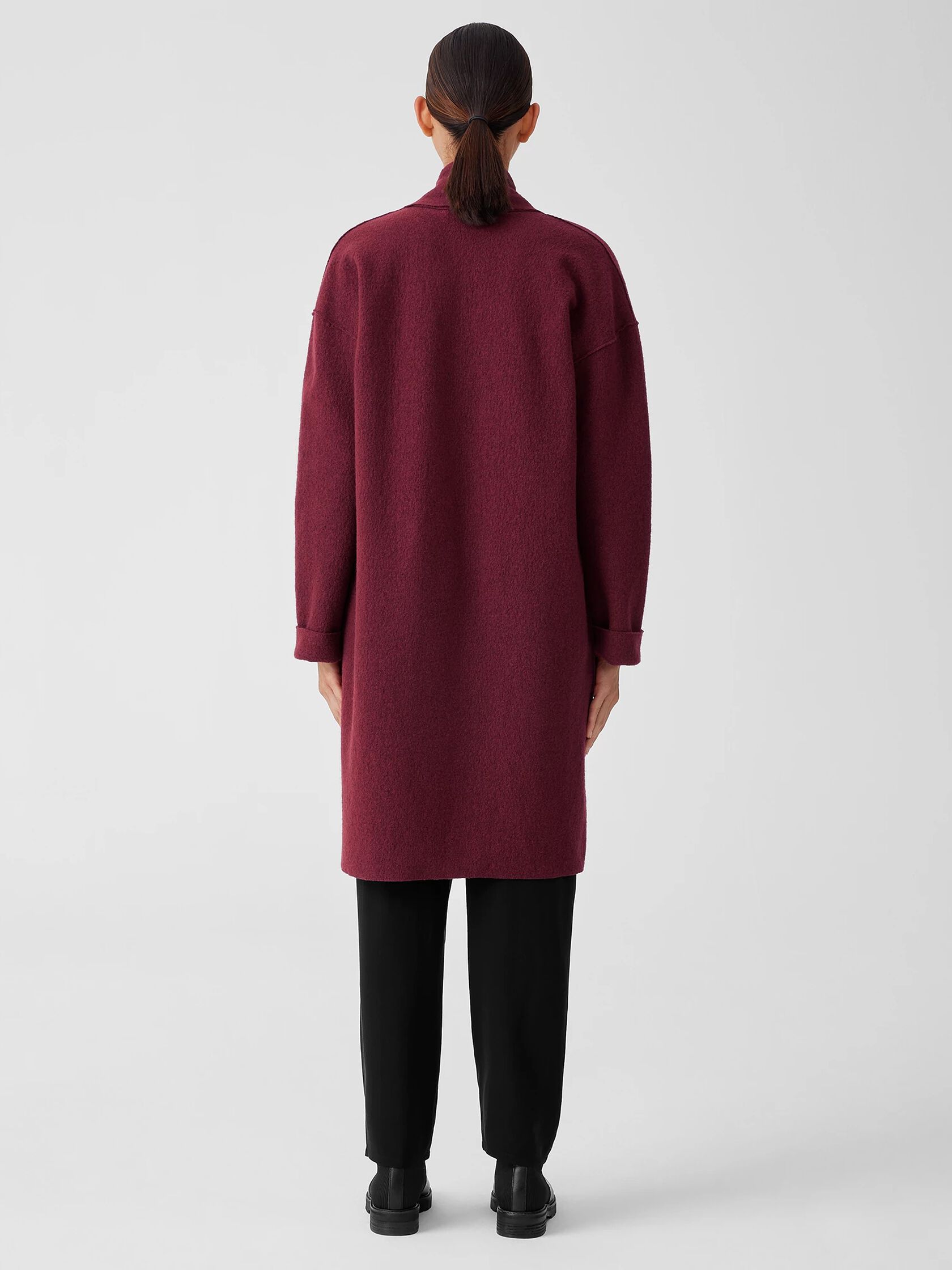 Lightweight Boiled Wool High Collar Coat in Regenerative Wool