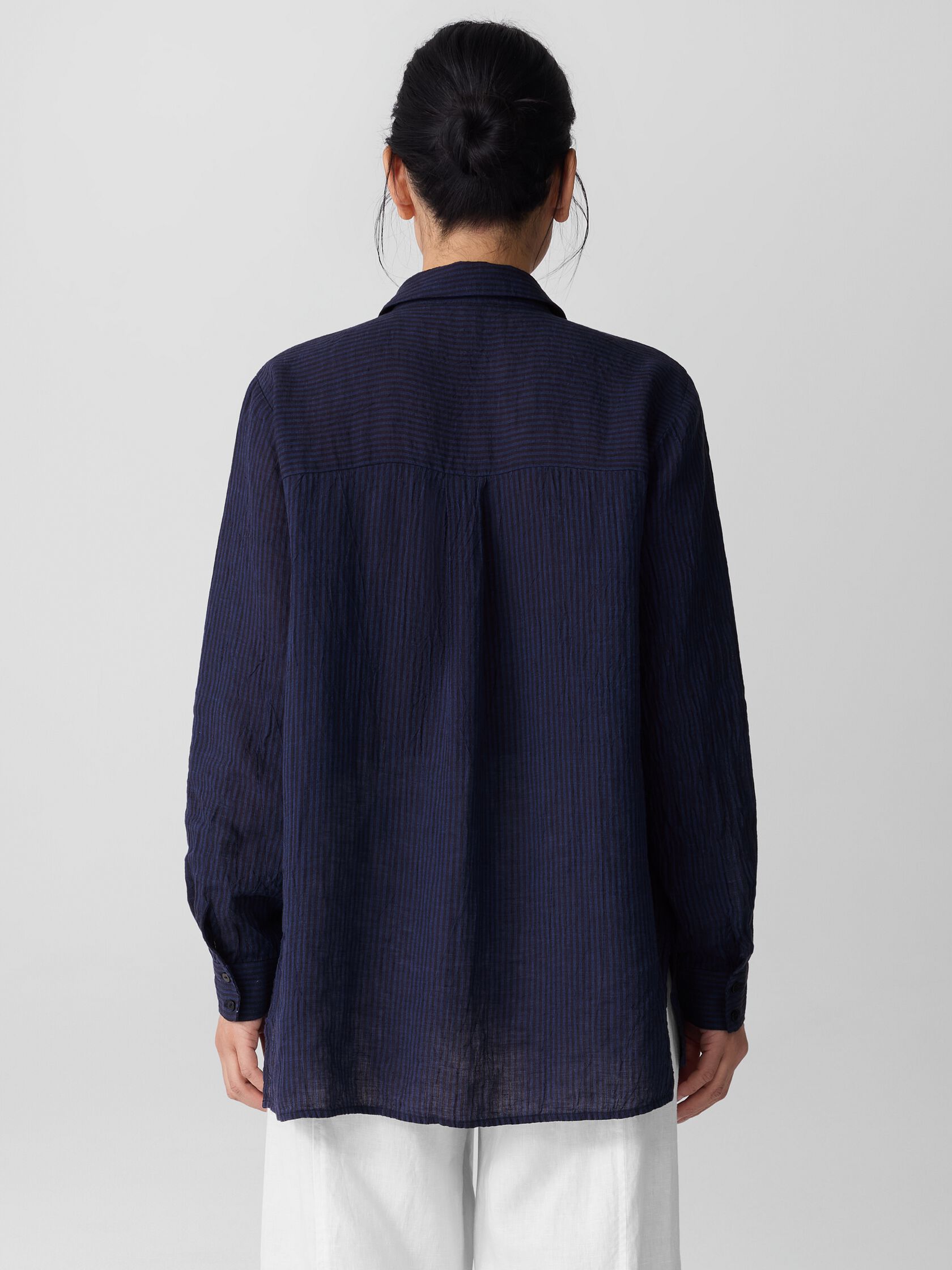 Puckered Organic Linen Stripe Classic Collar Shirt