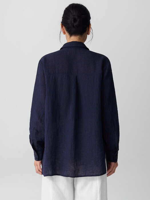 Puckered Organic Linen Stripe Classic Collar Shirt