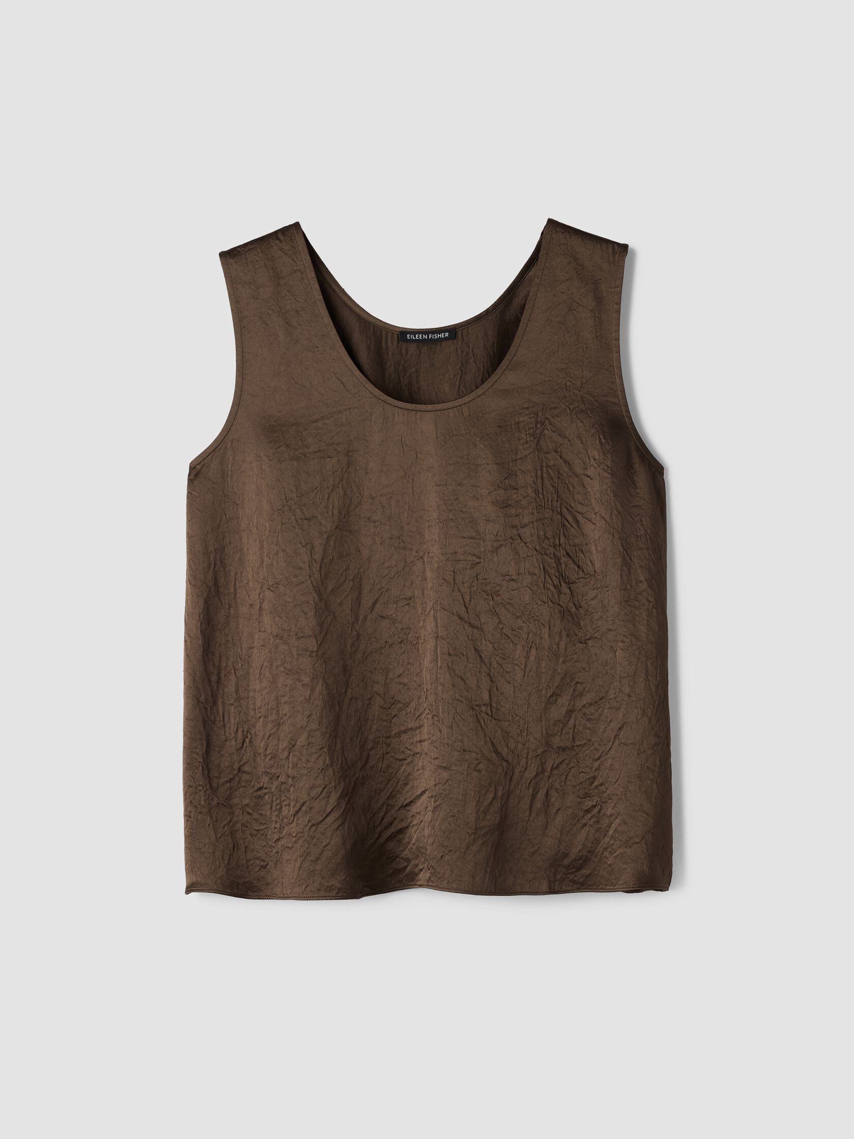 Textured Satin Curved V-Neck Tank