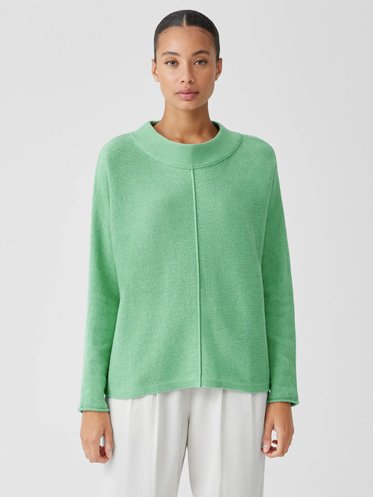 Cotton and Recycled Cashmere Mock Neck Top