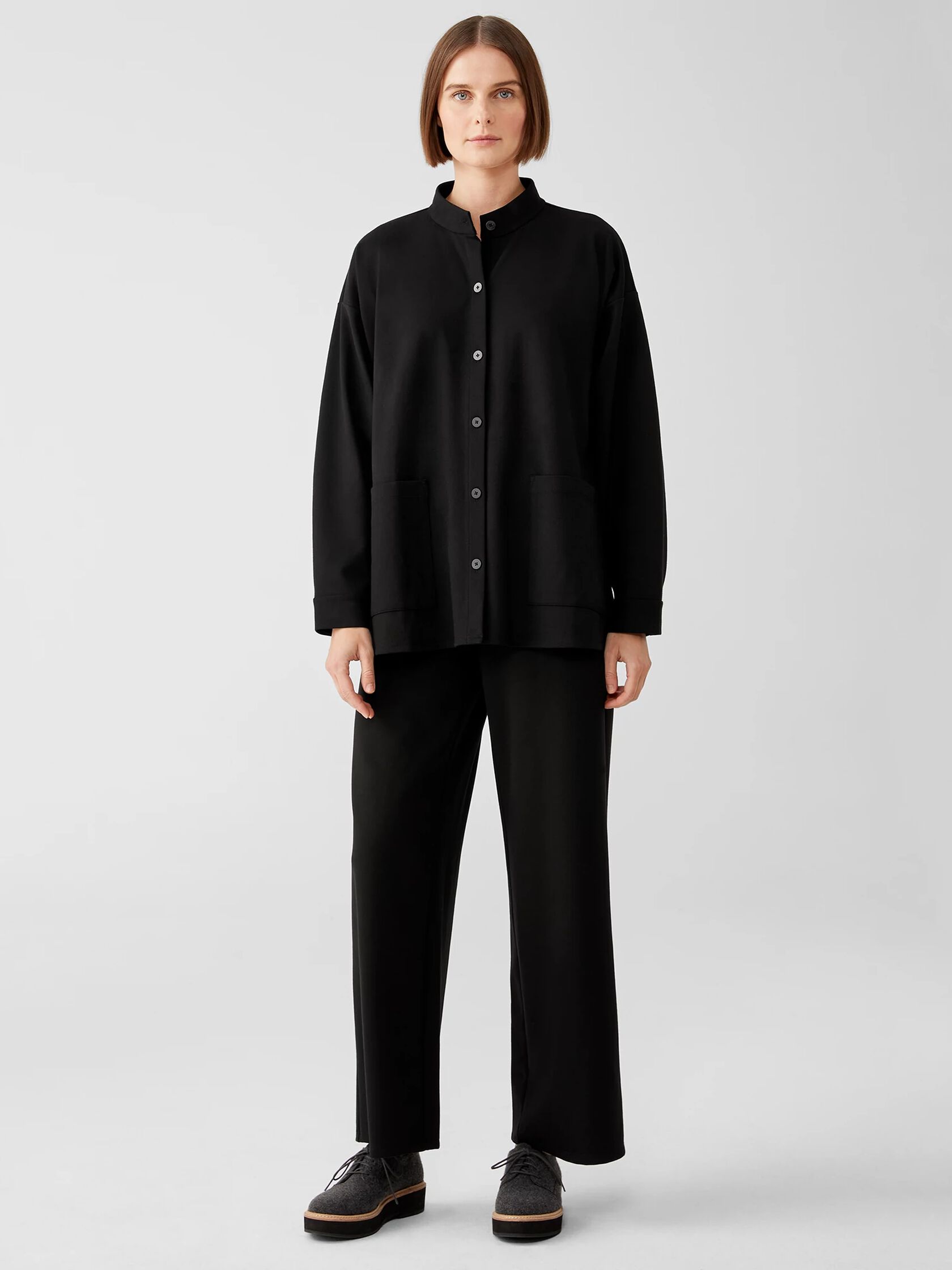 Washable Flex Ponte Stand Collar Overshirt | EILEEN FISHER