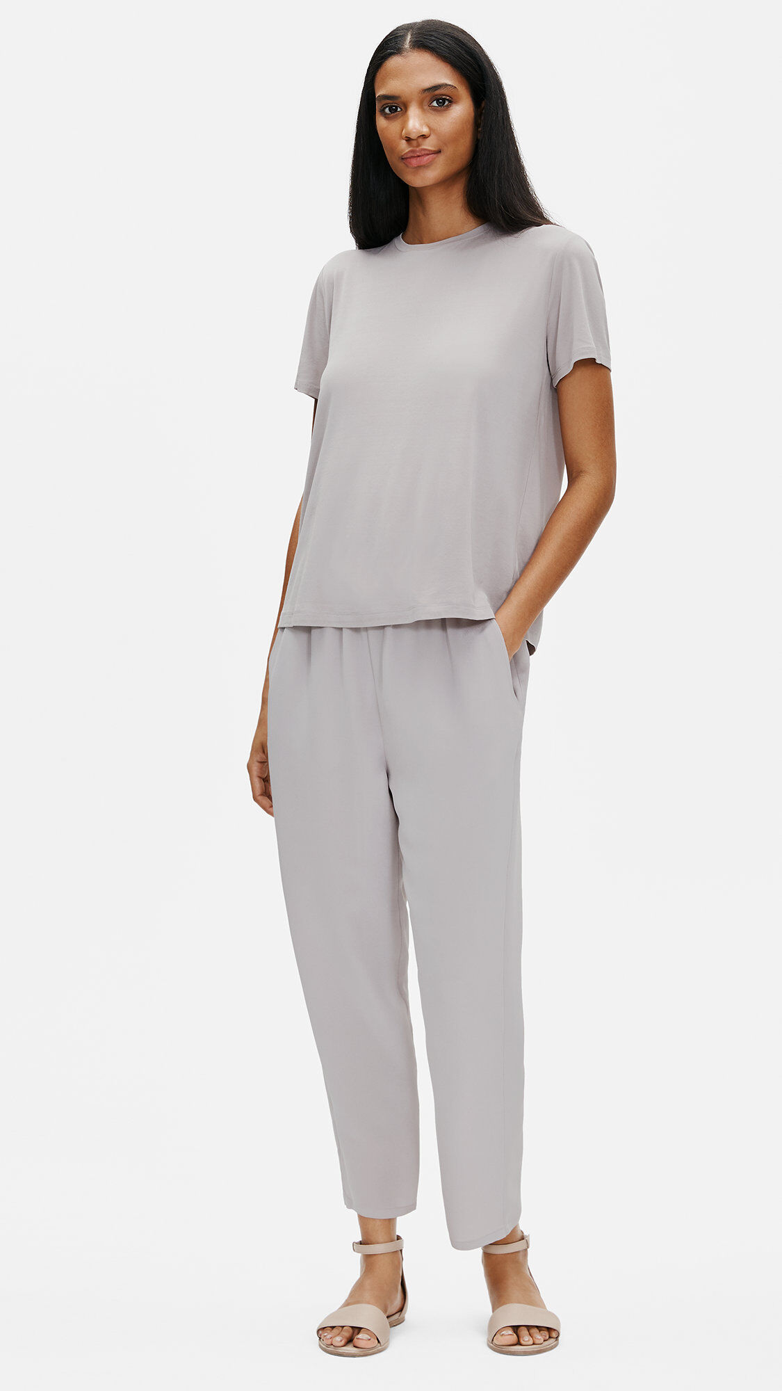 Stretch Silk Jersey Crew Neck Tee