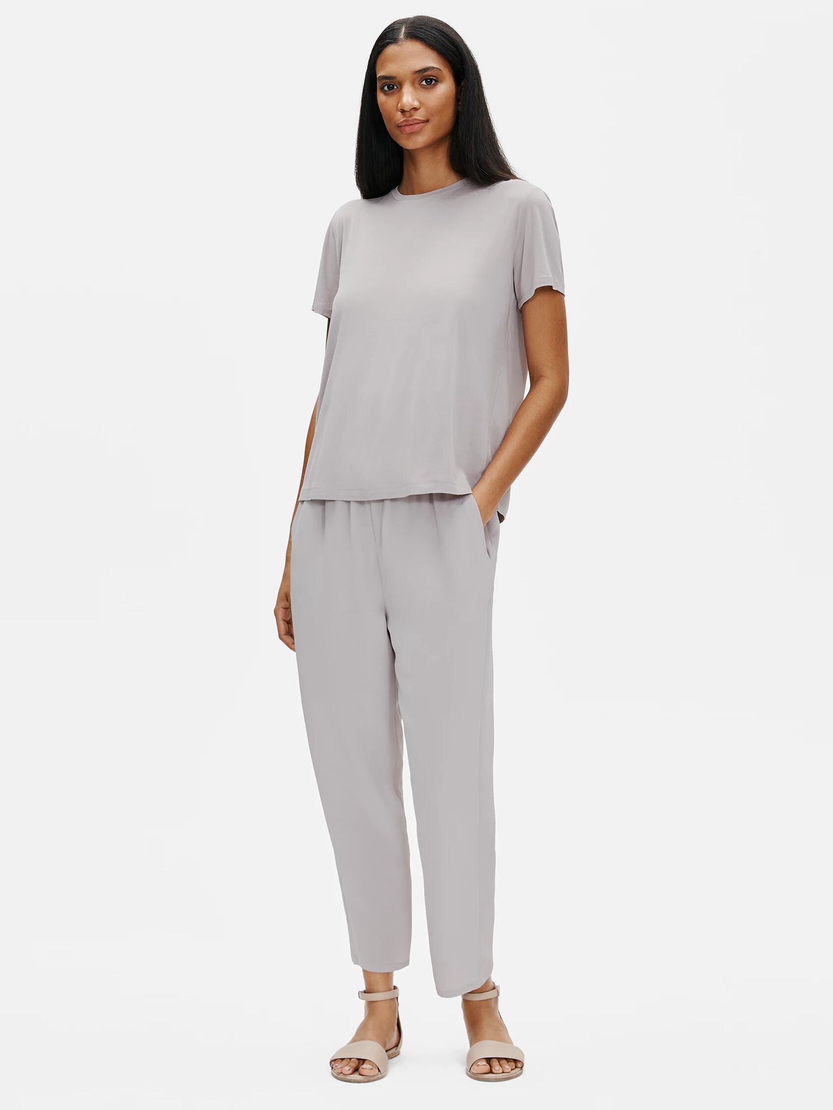 Stretch Silk Jersey Crew Neck Tee