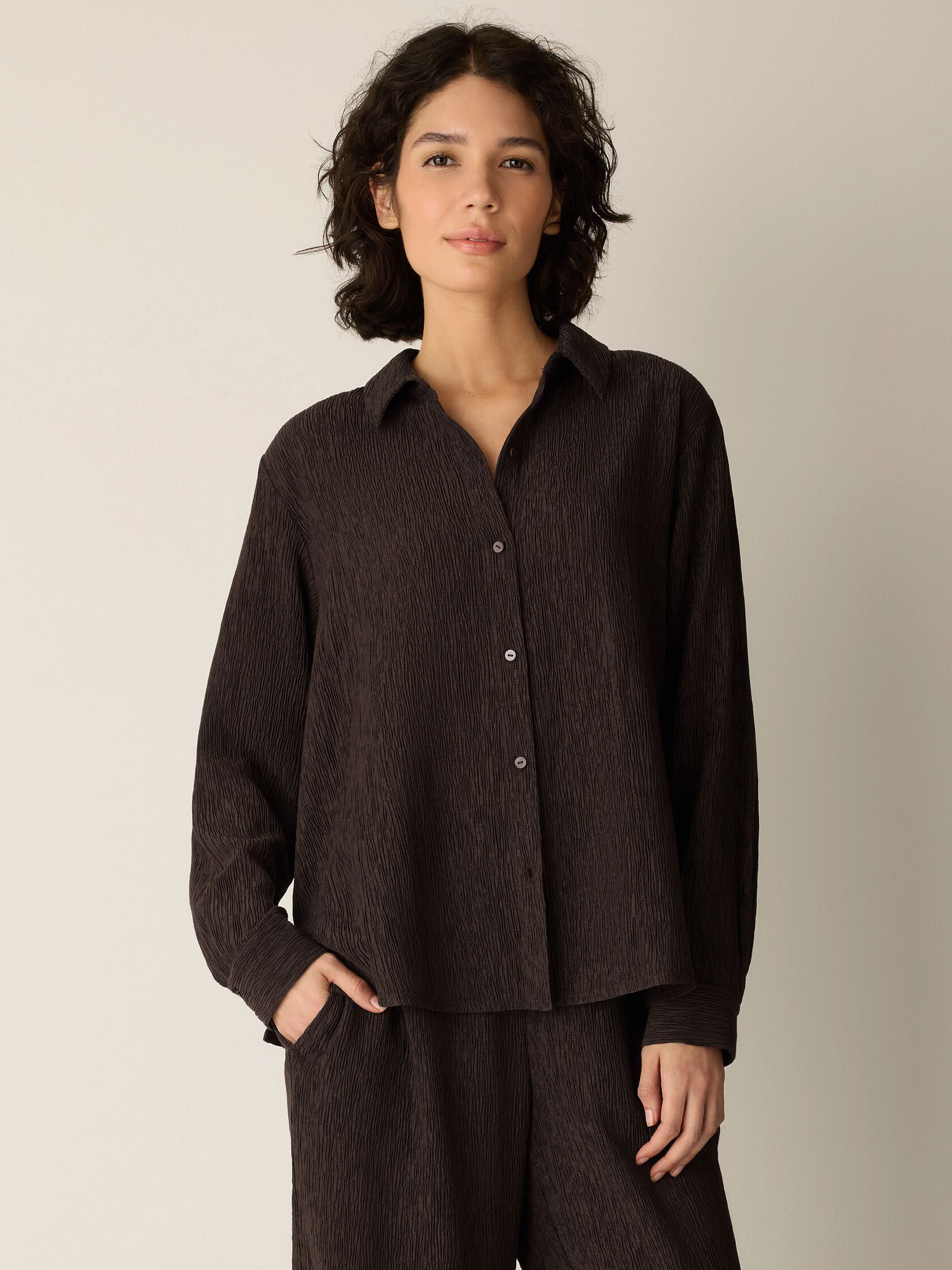 Woven Pliss&eacute; Classic Collar Shirt