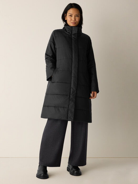 Eggshell Recycled Nylon Stand Collar Coat