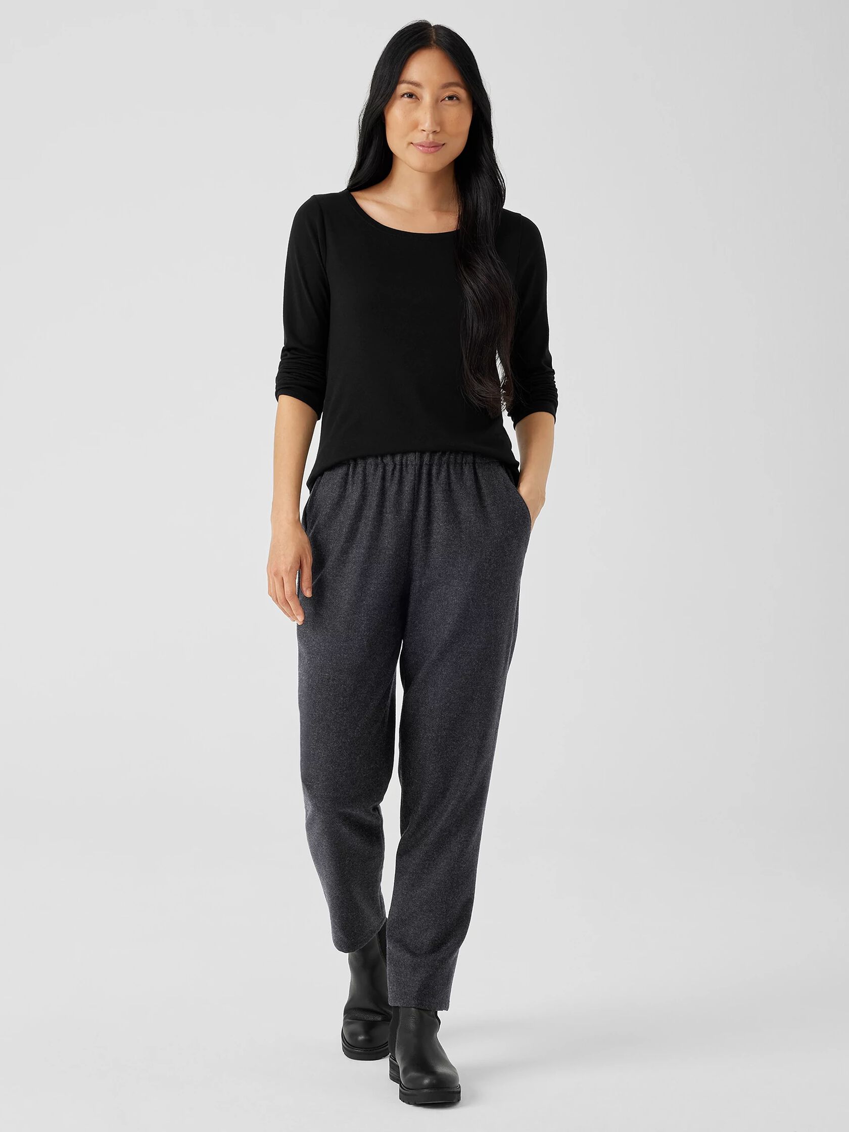 Soft Wool Flannel Tapered Pant | EILEEN FISHER