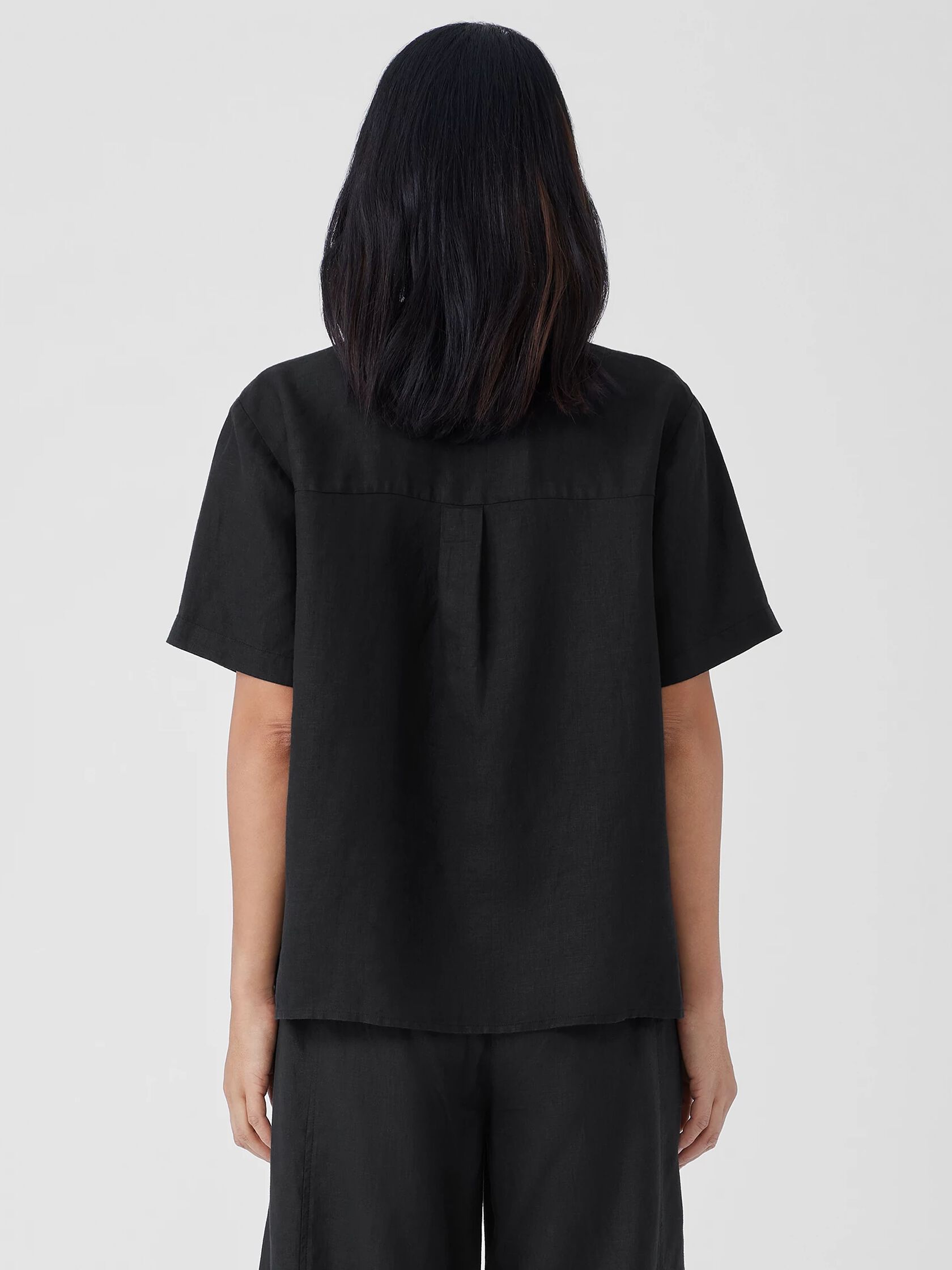 Organic Handkerchief Linen Band Collar Short-Sleeve Shirt