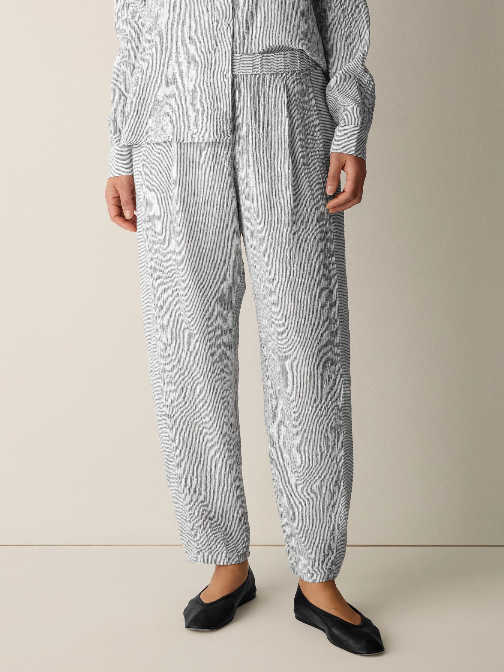 Puckered Organic Linen Stripe Lantern Pant