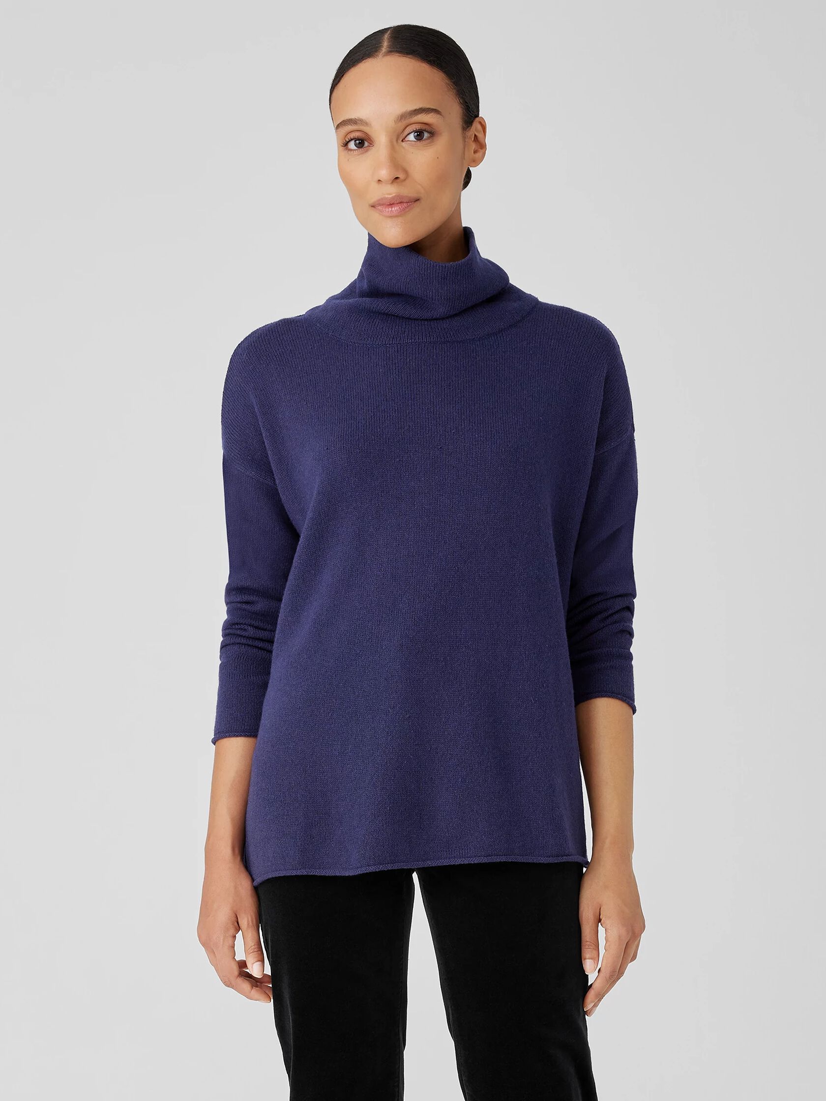 Cotton and Recycled Cashmere Turtleneck Long Top