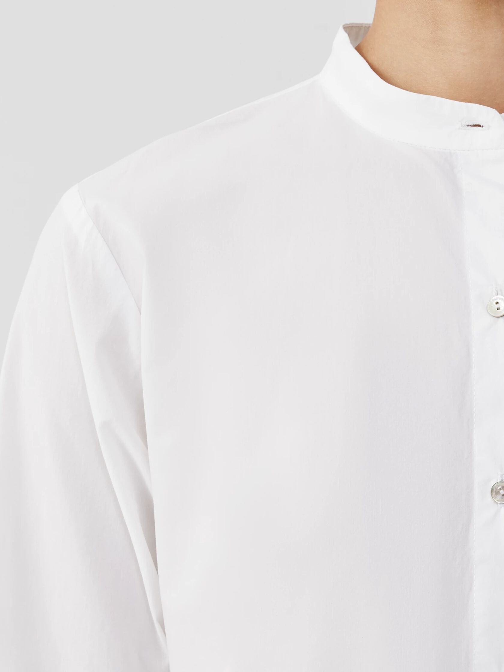 Washed Organic Cotton Poplin Mandarin Collar Long Shirt