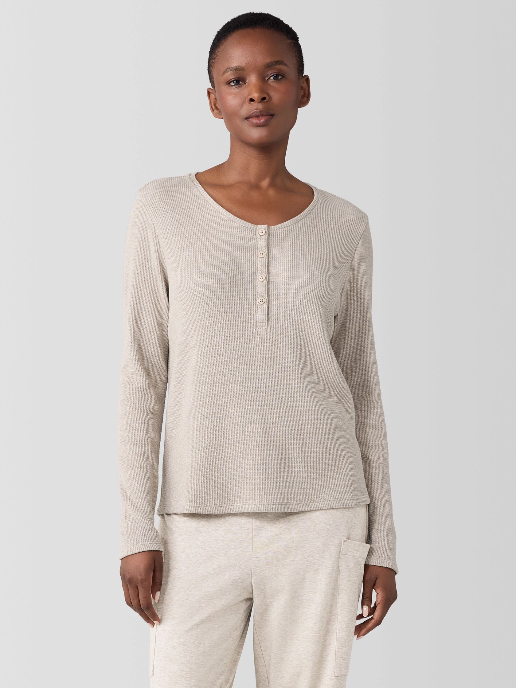 Mélange Organic Cotton Waffle Henley Sleep Top