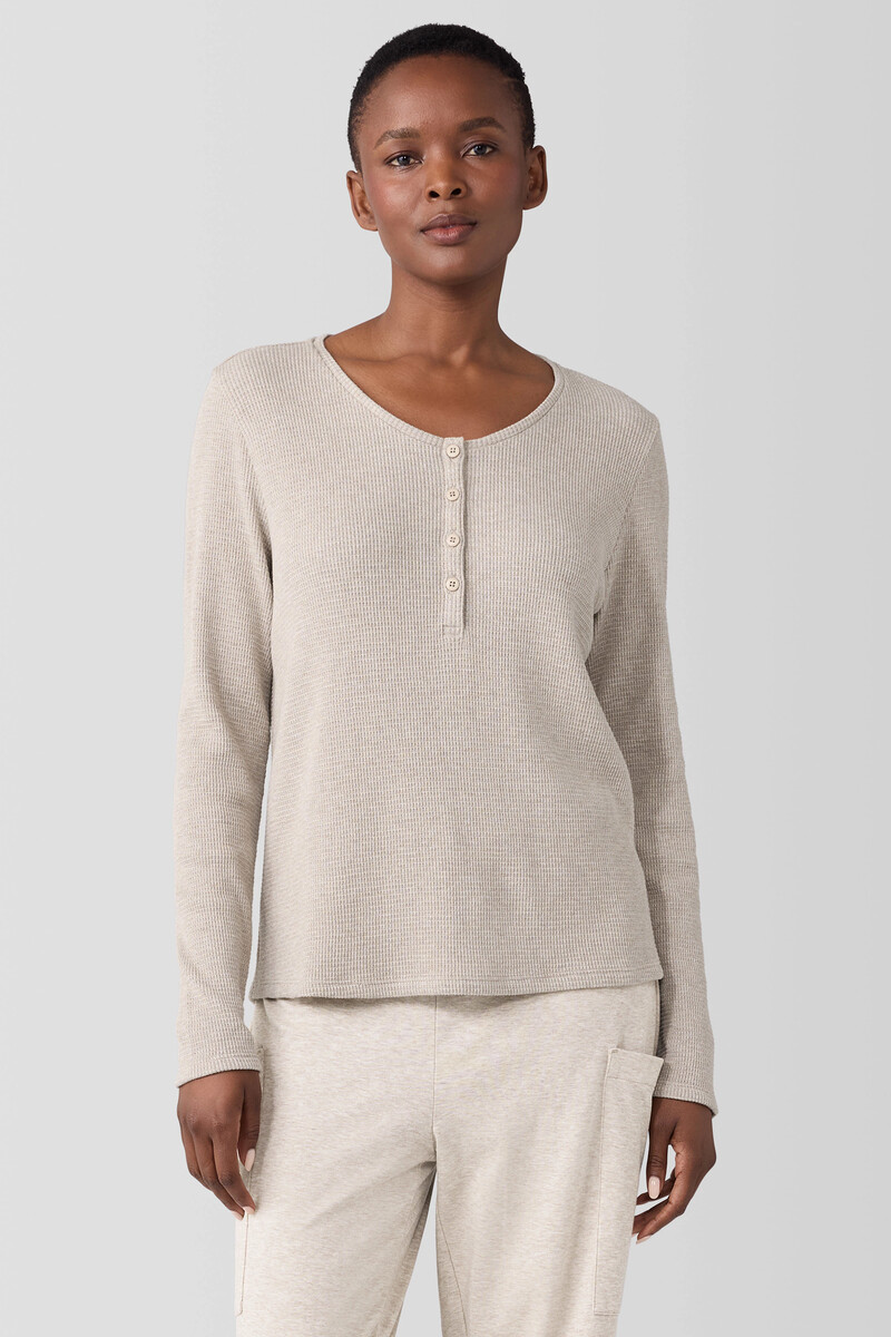 Mélange Organic Cotton Waffle Henley Sleep Top Mélange Organic Cotton Waffle Henley Sleep Top