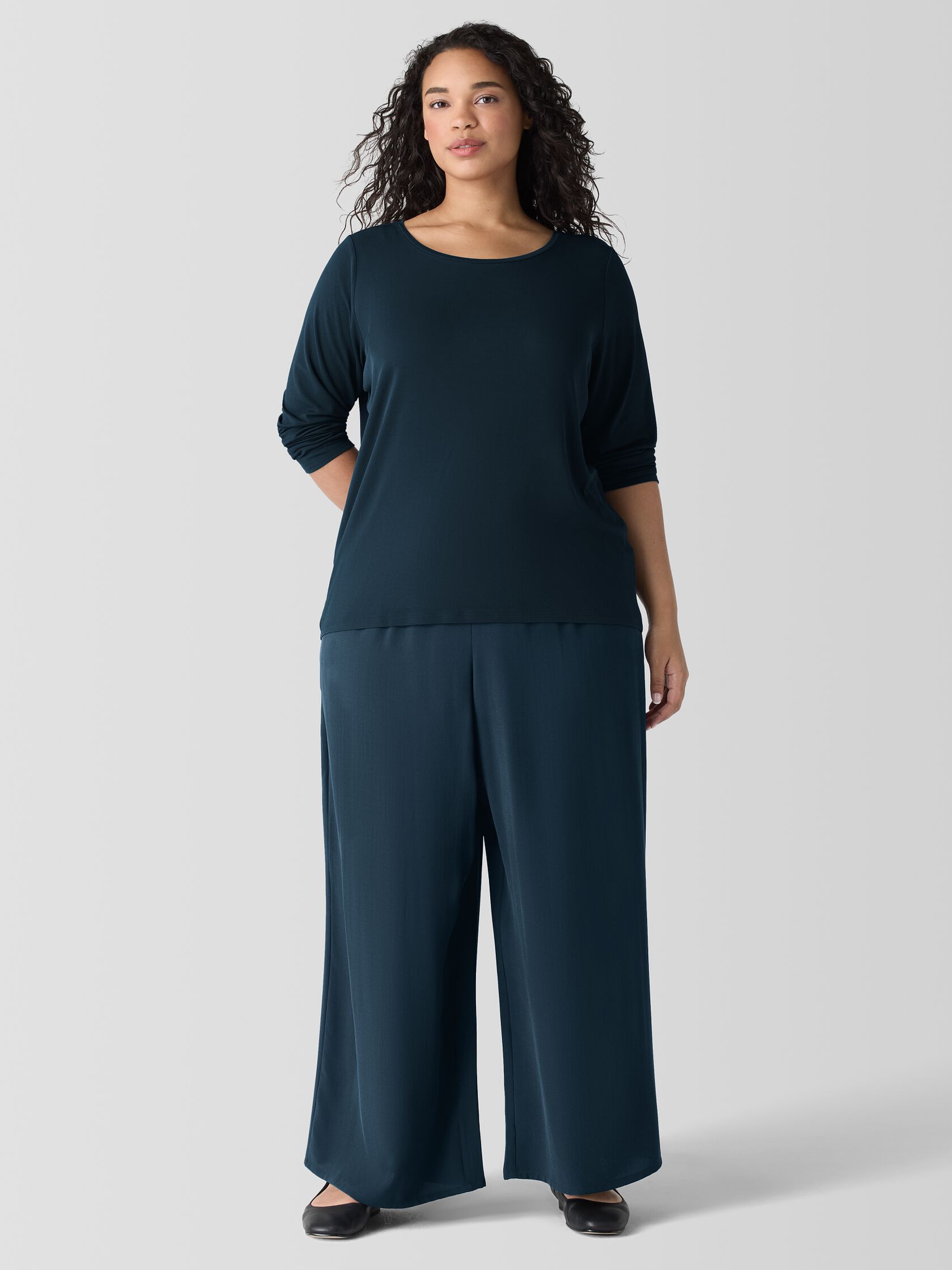 Stretch Silk Jersey Scoop Neck Top