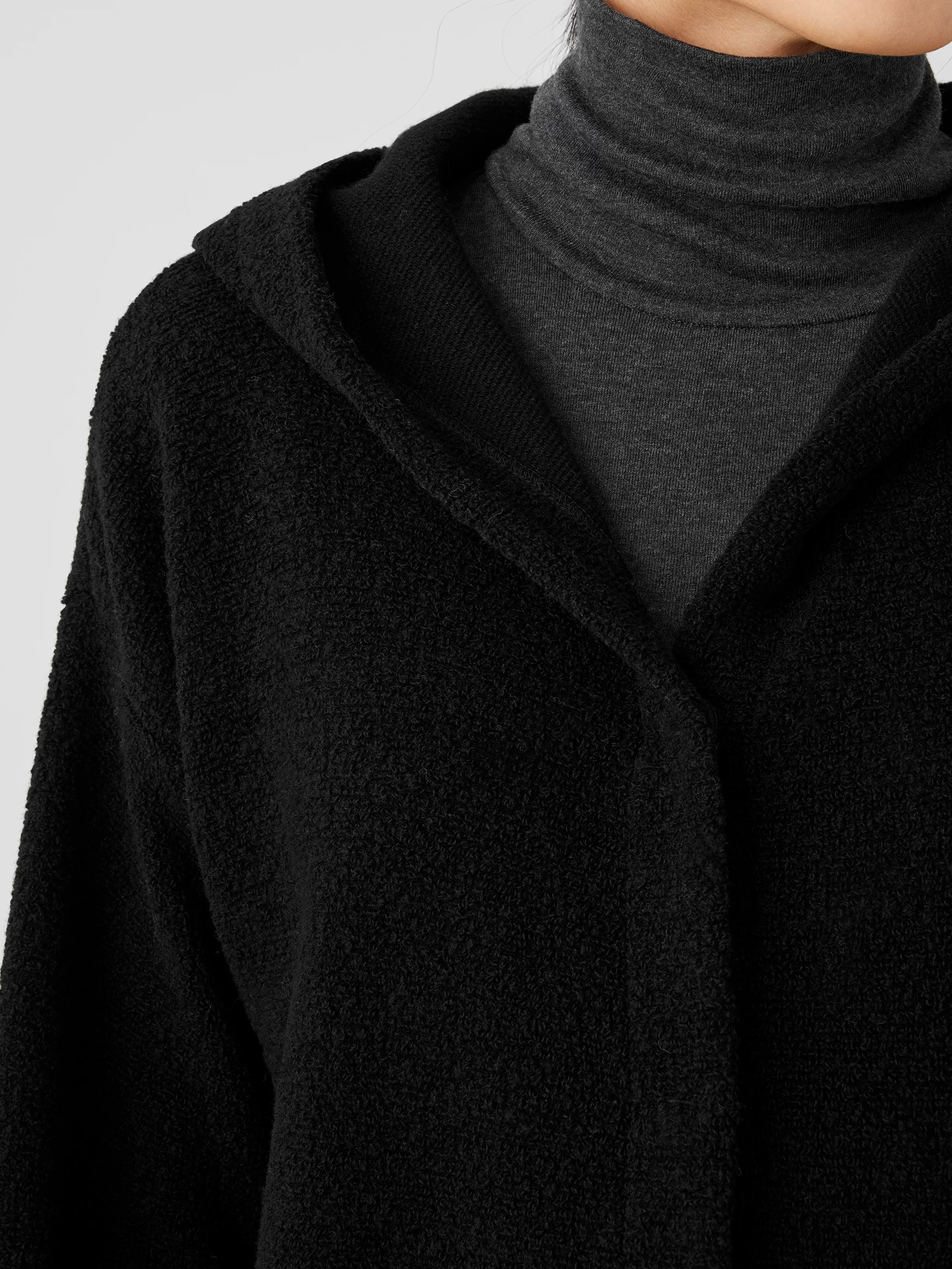 Boucle Wool Knit Hooded Jacket