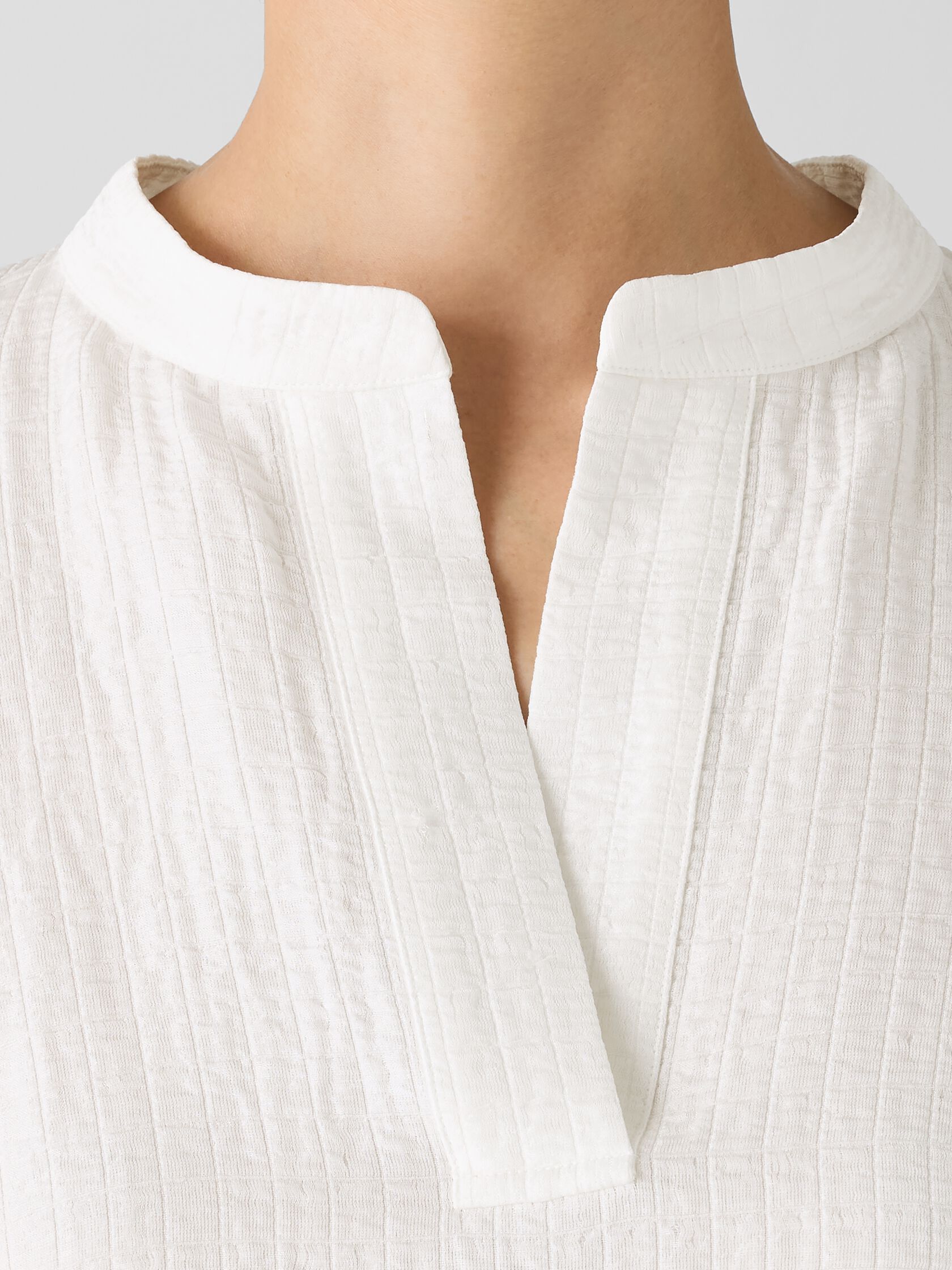 Silk Linen Box Band Collar Top